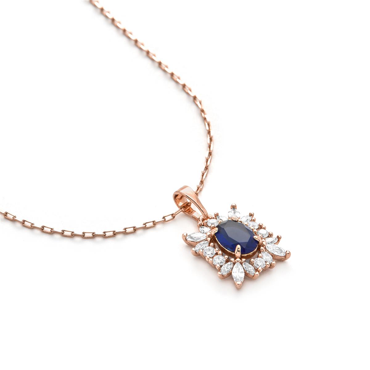 18k Yellow Gold-Plated Sapphire Zircon Necklace - Trazio