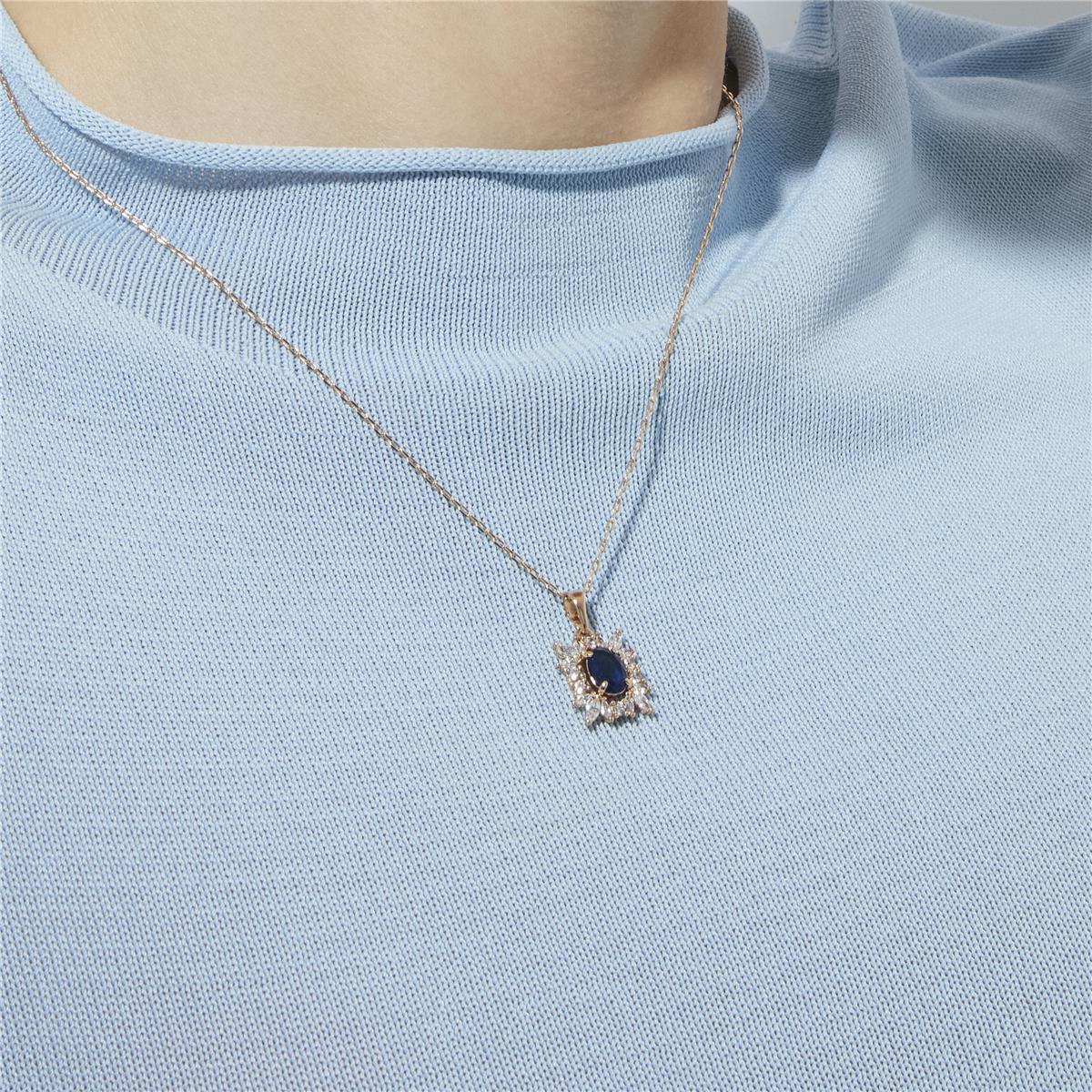 18k Yellow Gold-Plated Sapphire Zircon Necklace - Trazio
