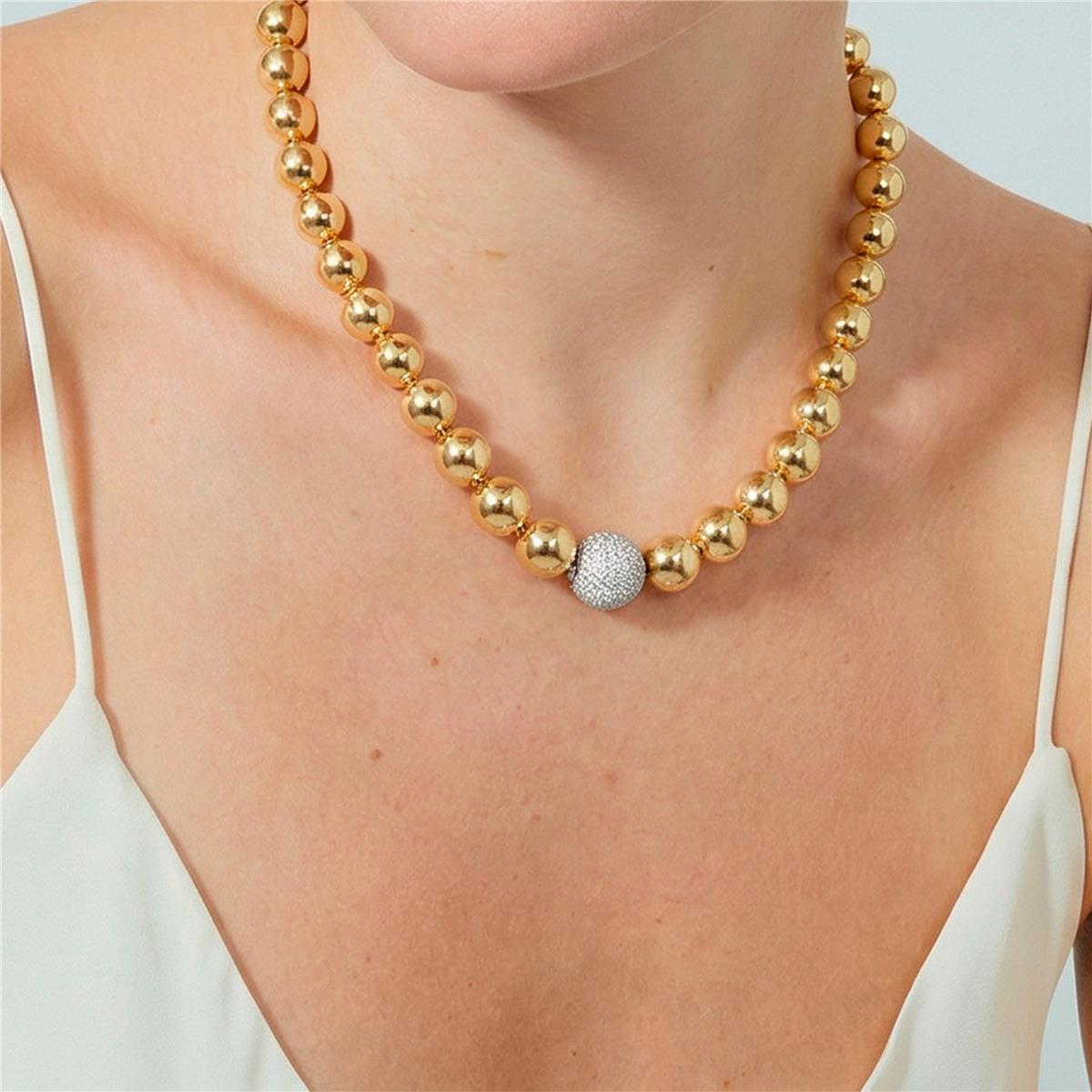Sparkling Zircon Necklace in 18k Yellow Gold Finish - Avihe