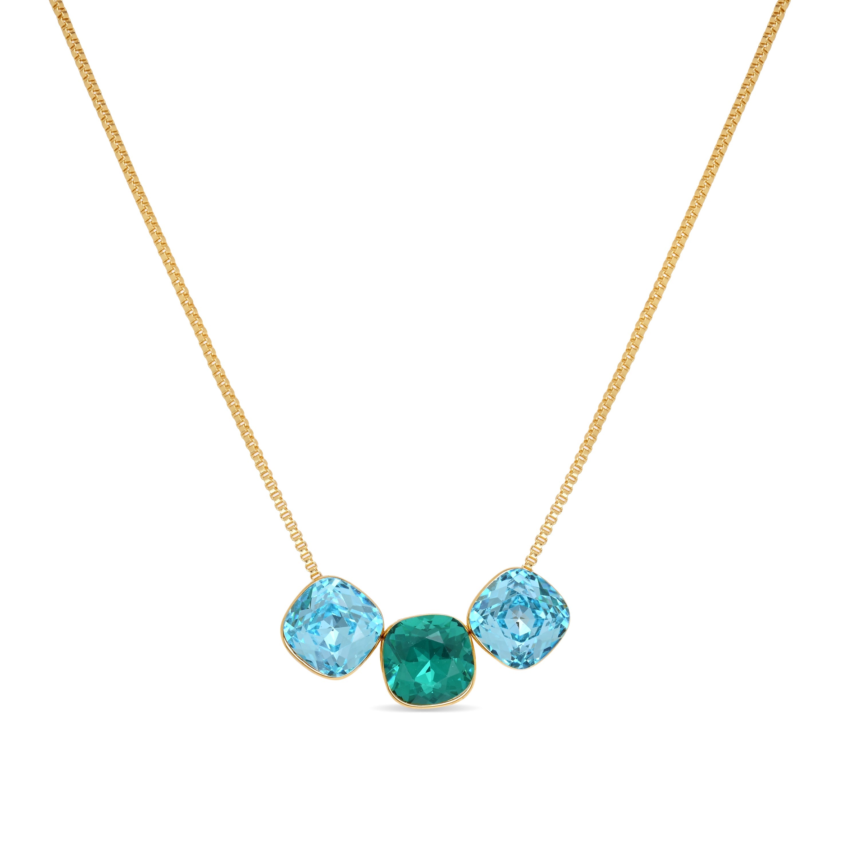 18k Yellow Gold-Finished Blue Crystal Necklace - Kibuki