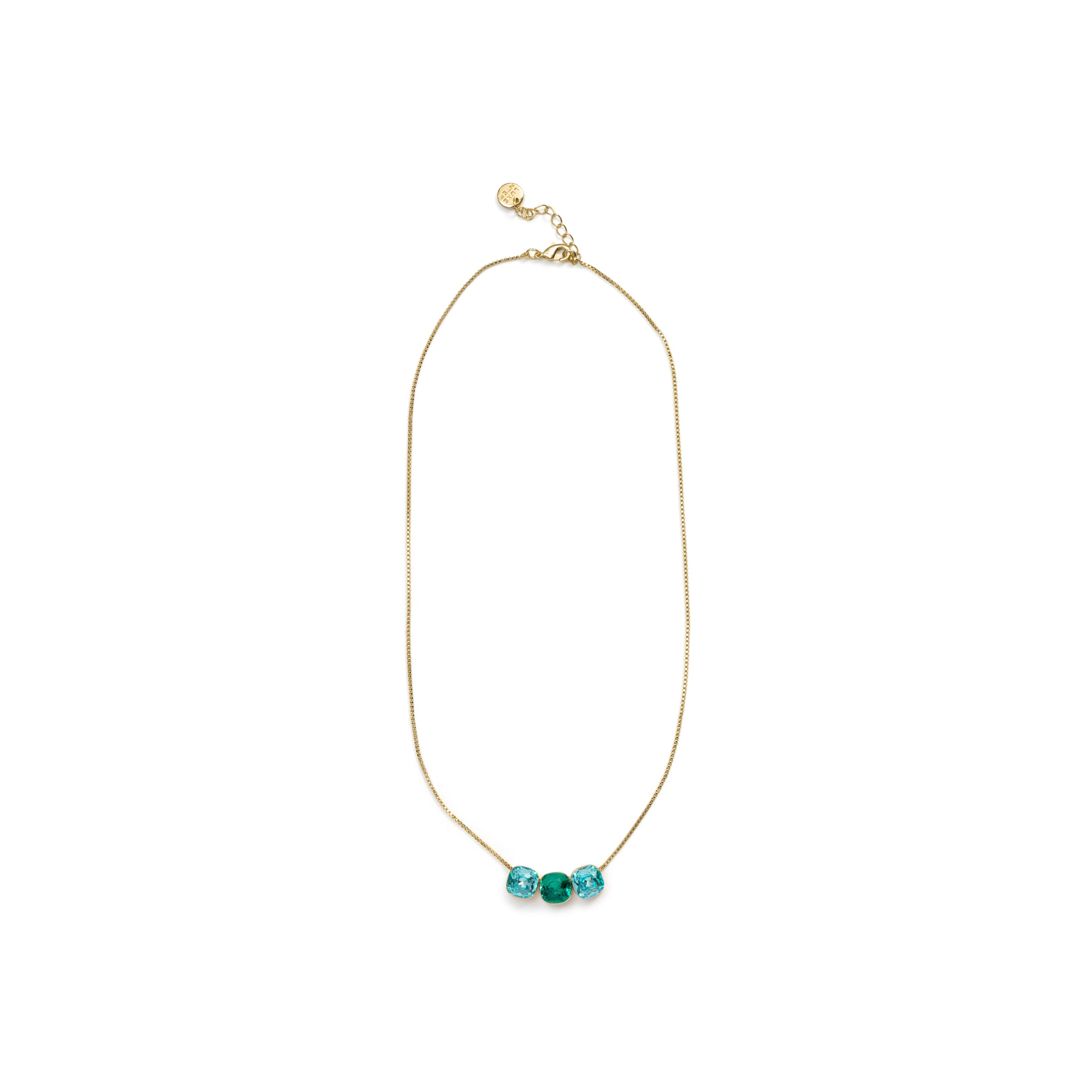 18k Yellow Gold-Finished Blue Crystal Necklace - Kibuki