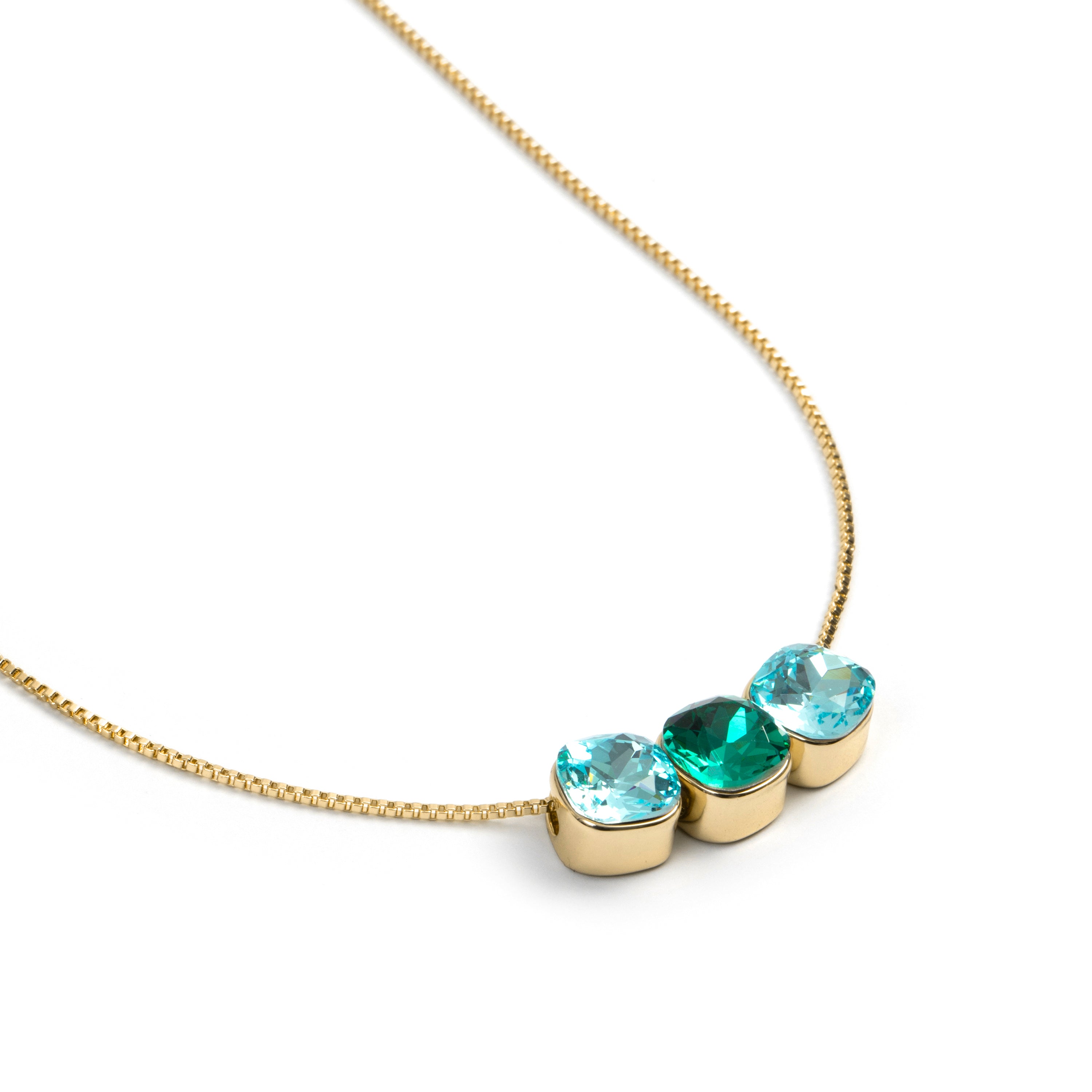 18k Yellow Gold-Finished Blue Crystal Necklace - Kibuki