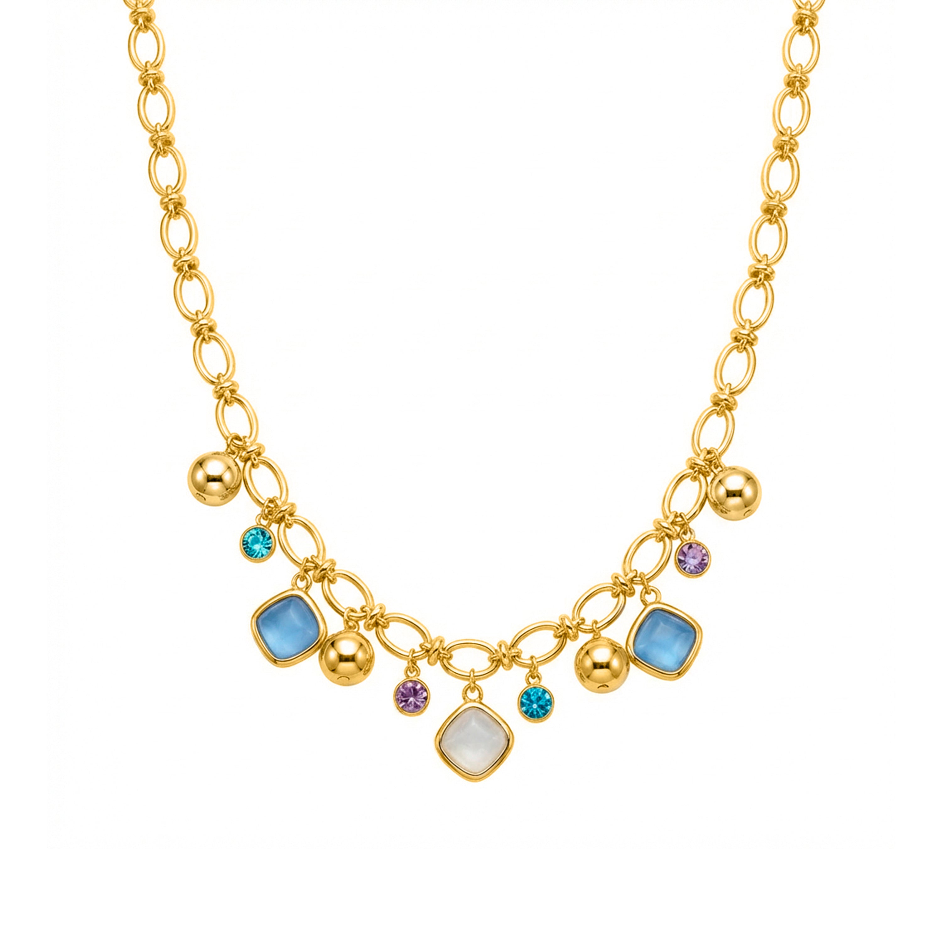18k Yellow Gold Finish Blue Cat's Eye Necklace - Mankao