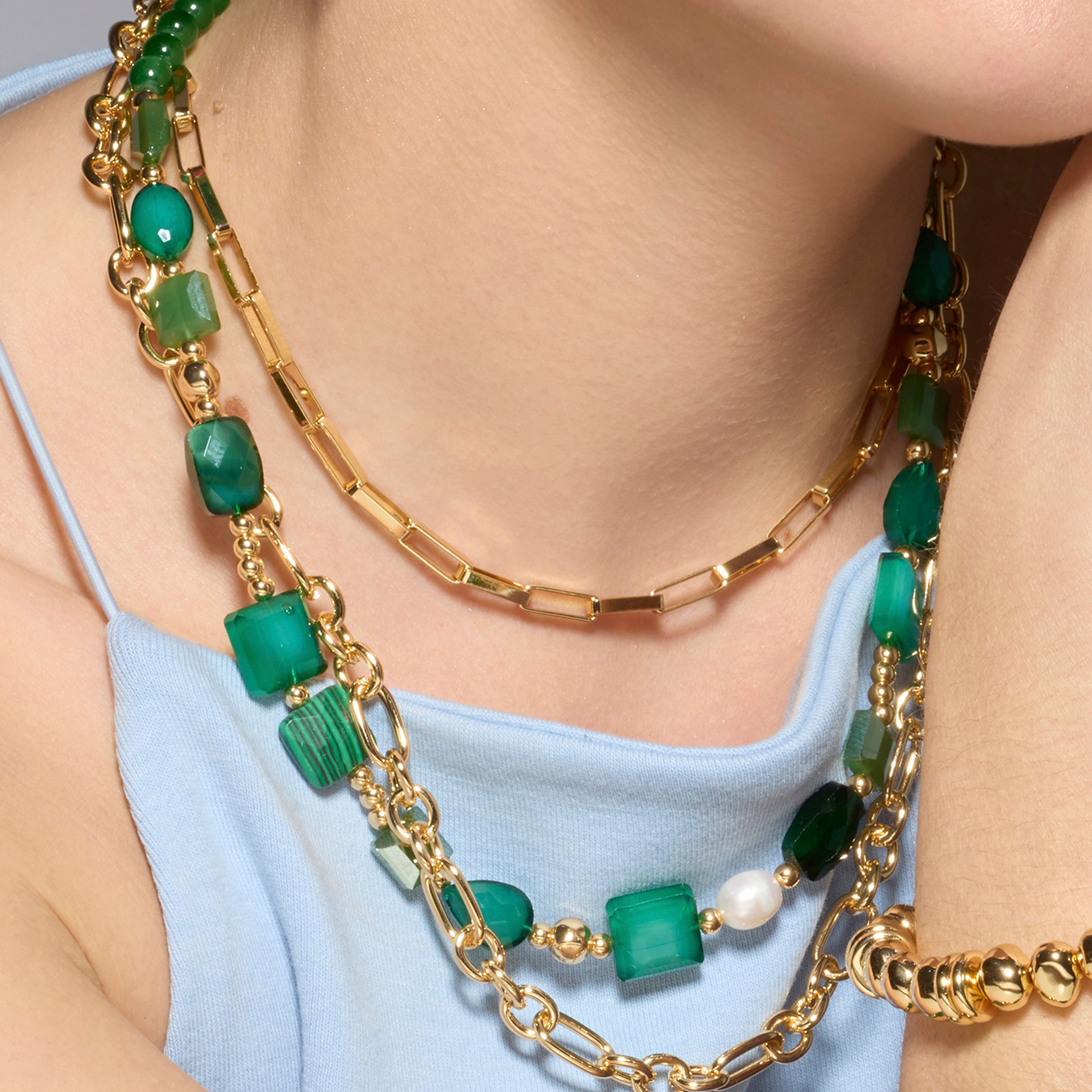 18k yellow gold and green resin finished necklace - Nyste