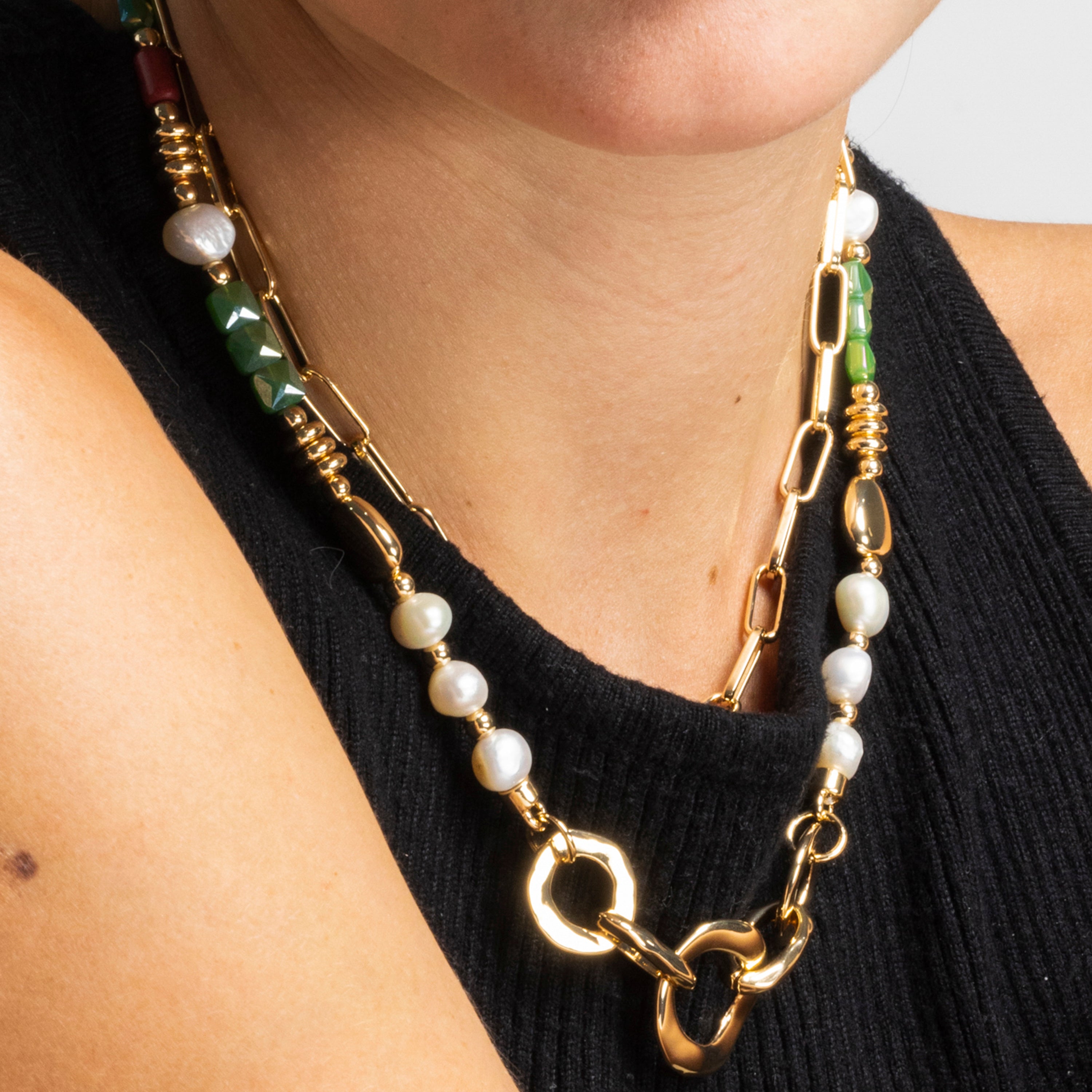 18k Gold Finish White Pearl Necklace - Kany
