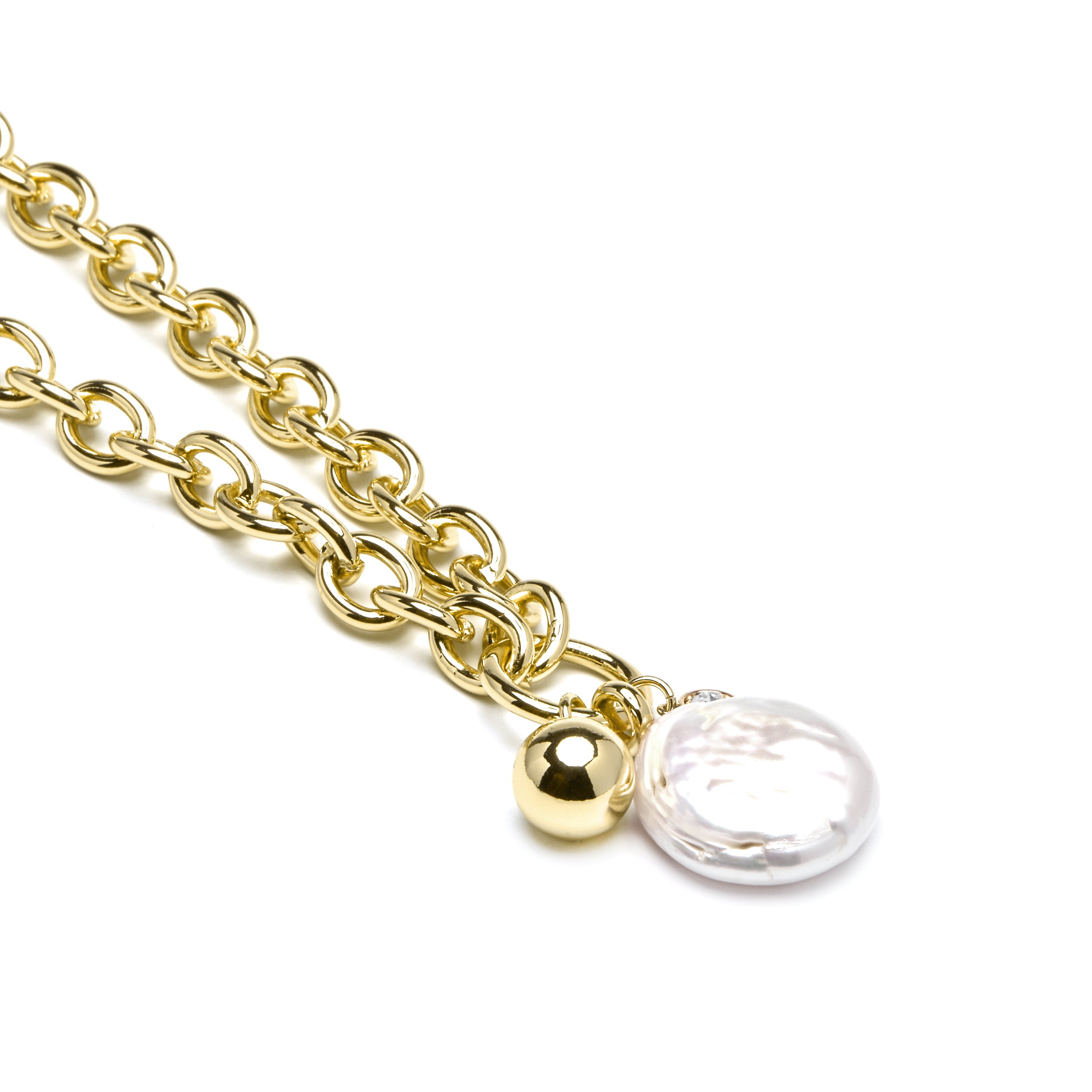 18k yellow gold and white pearl necklace - Rinwe