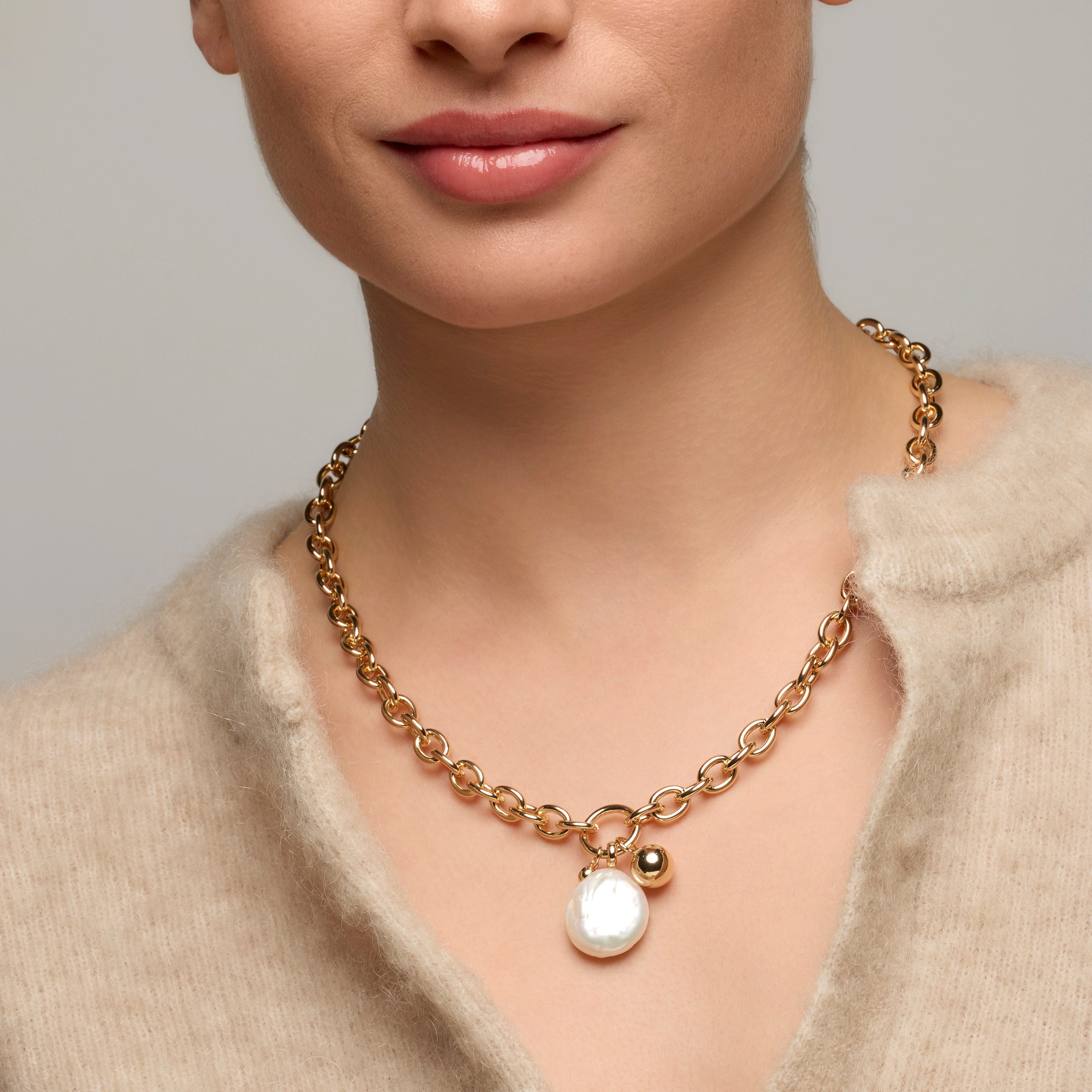 18k yellow gold and white pearl necklace - Rinwe