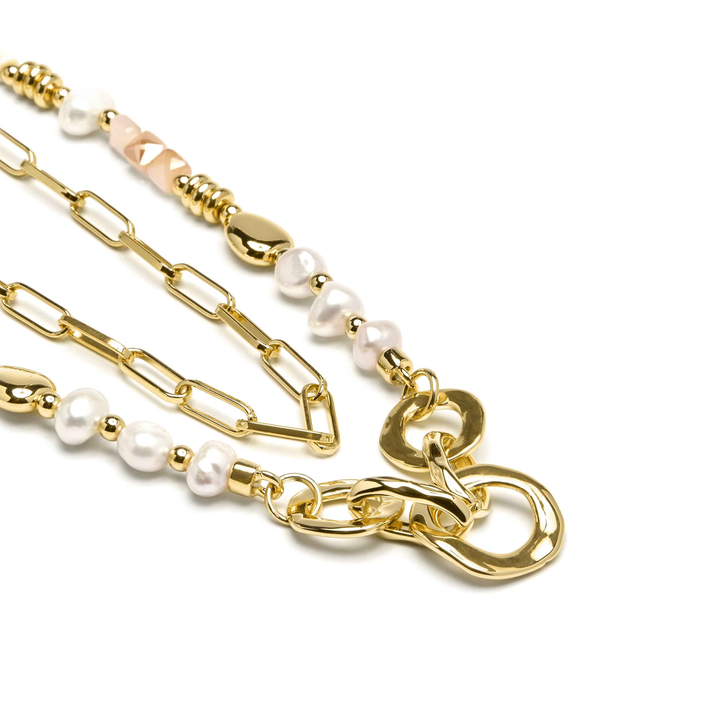 18k yellow gold and white pearl necklace - Diriki