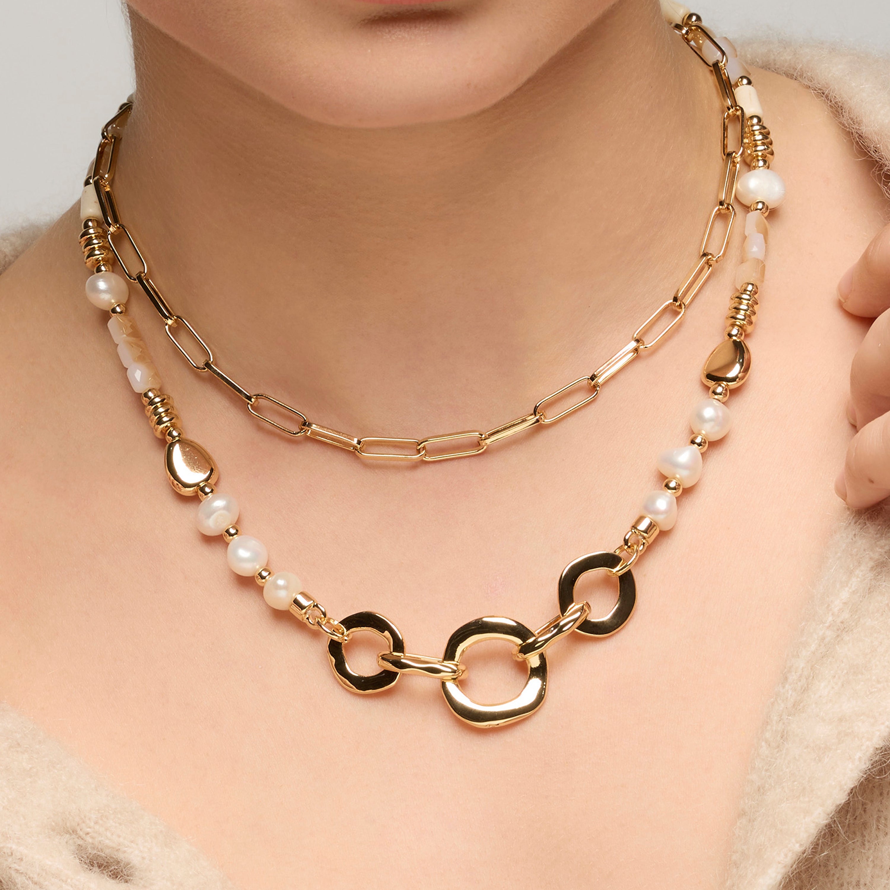 18k yellow gold and white pearl necklace - Diriki