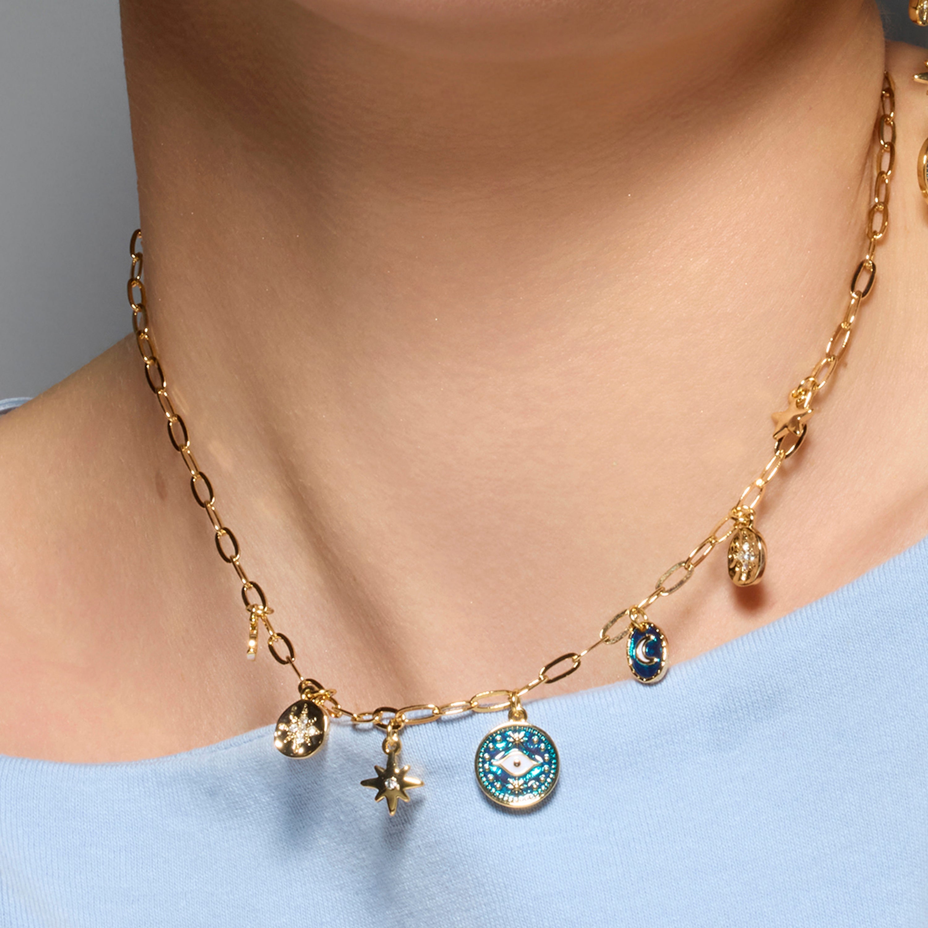 18k yellow gold and blue resin finish necklace - Wiwik