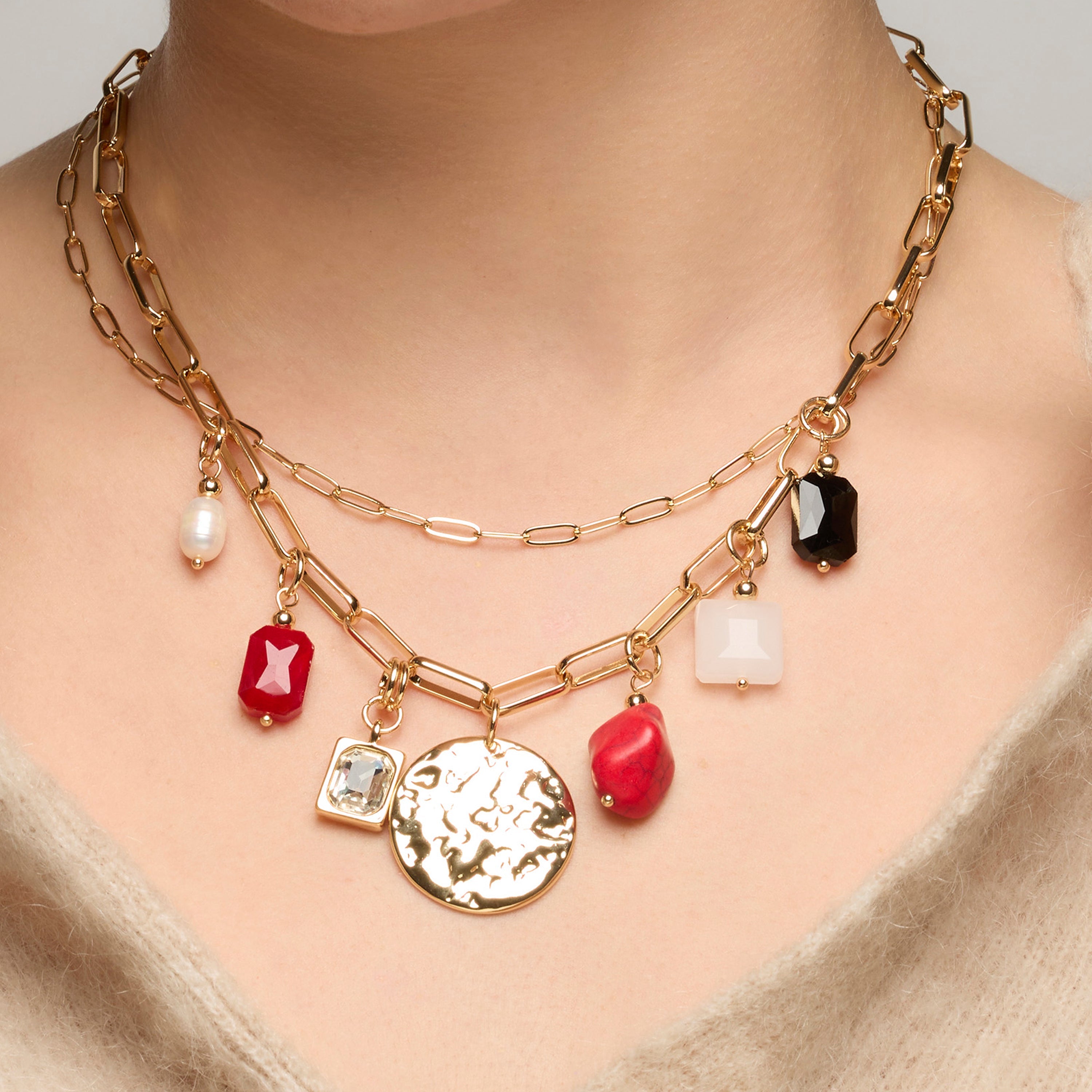 18k yellow gold and coral finish necklace - Lyho