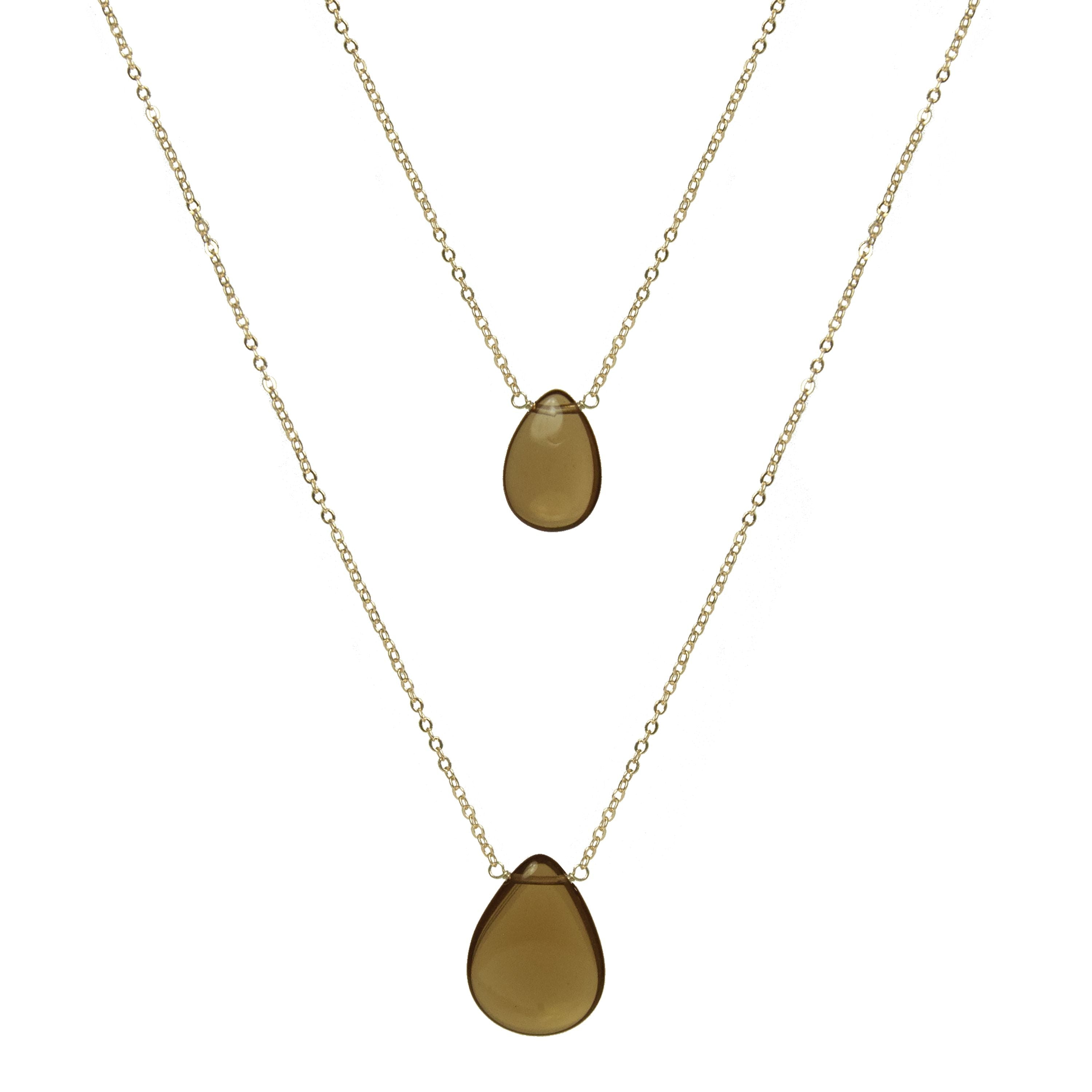 Smoky Quartz Rock Crystal Necklace finished in 18K yellow gold - Abelia