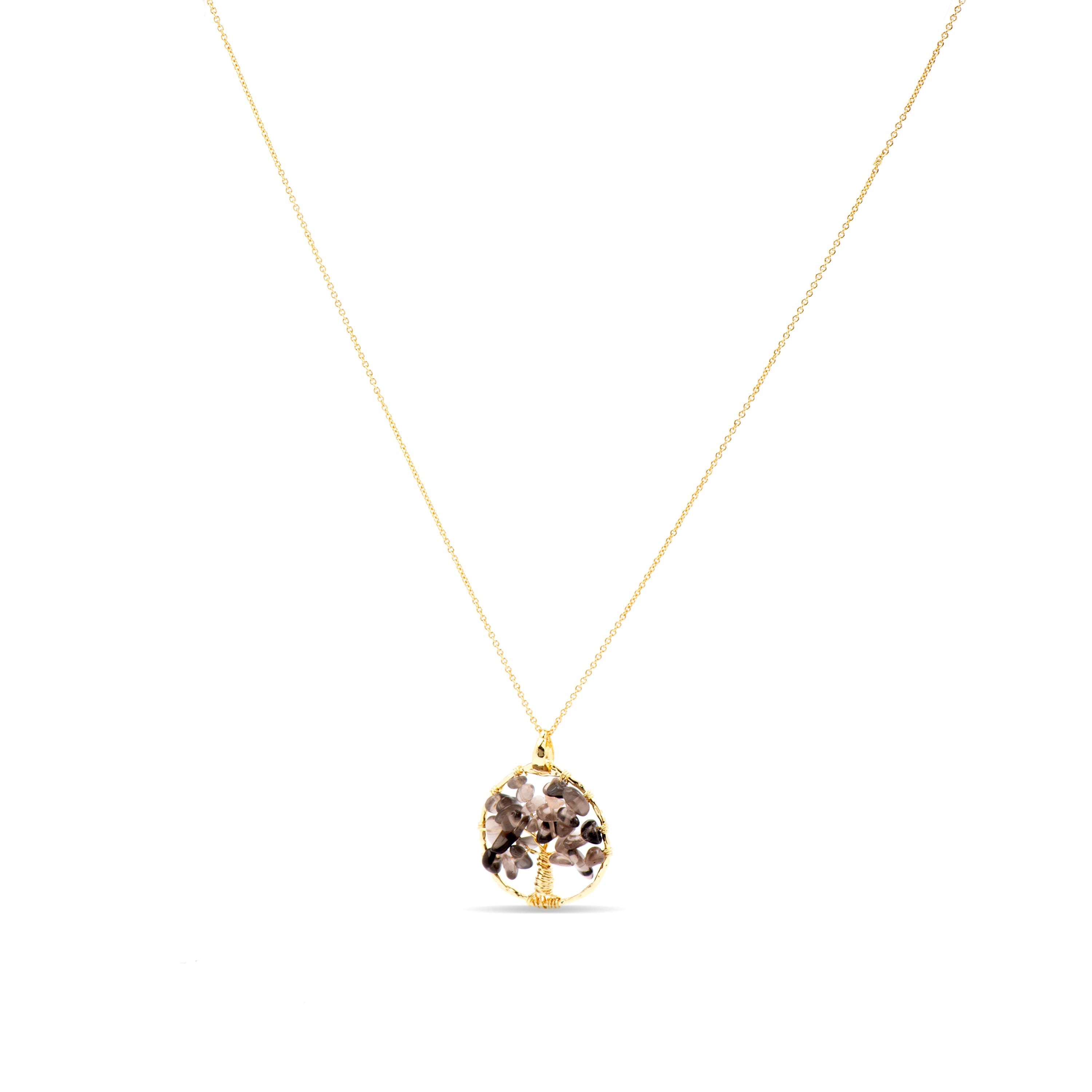 Smoky Quartz Rock Crystal Necklace finished in 18K yellow gold - Budleia