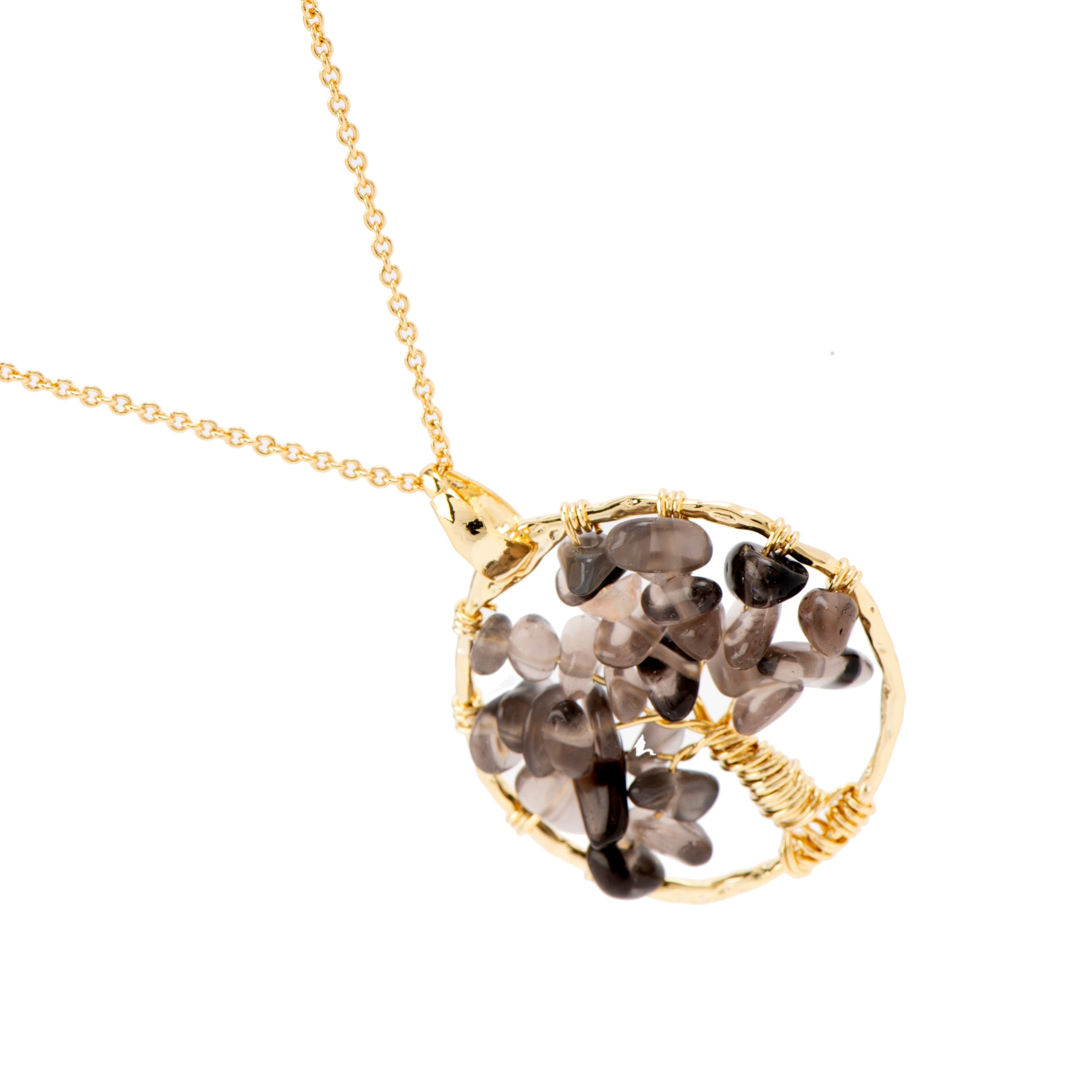 Smoky Quartz Rock Crystal Necklace finished in 18K yellow gold - Budleia