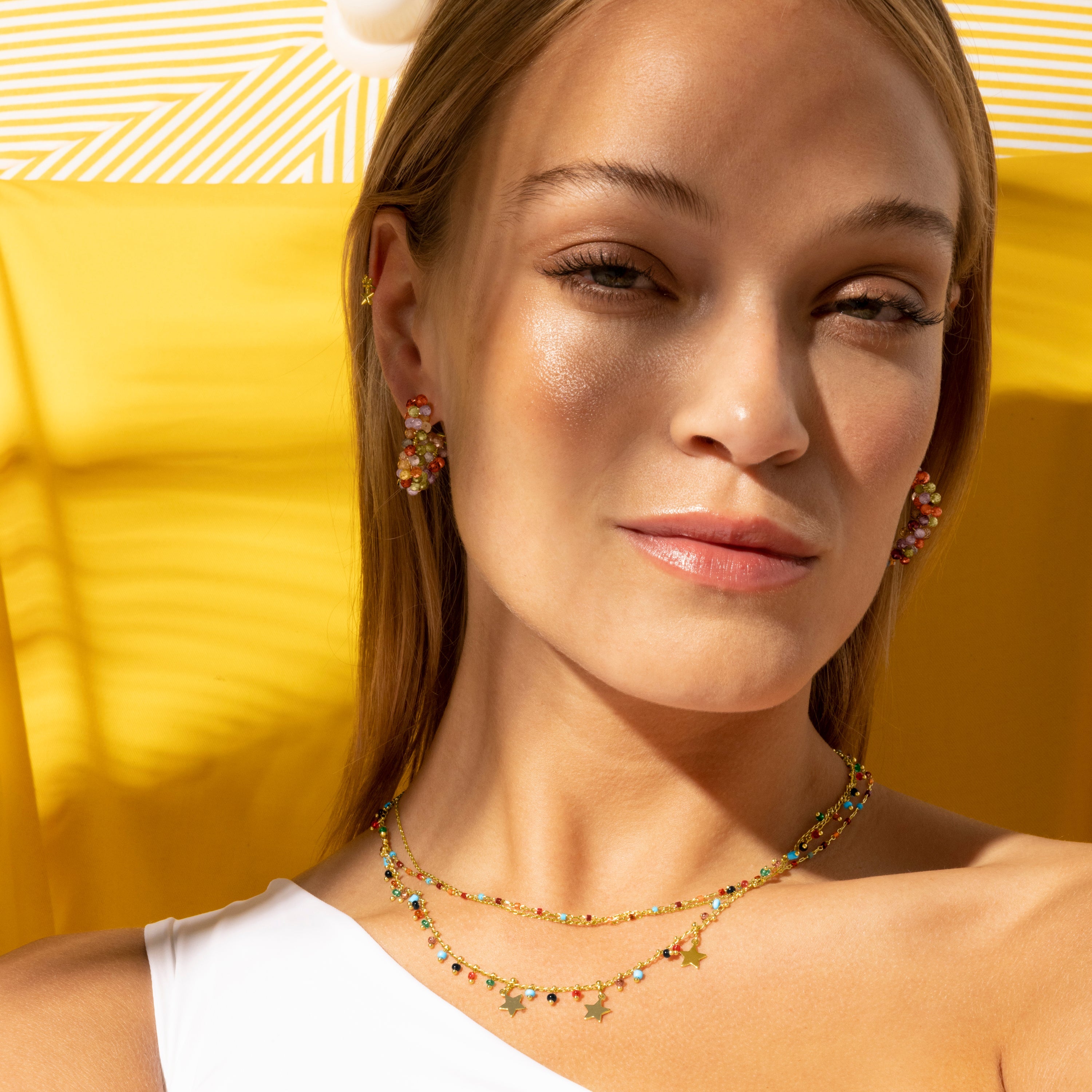 Multicolor Hydrothermal Quartz Necklace finished in 18K yellow gold - Nespo
