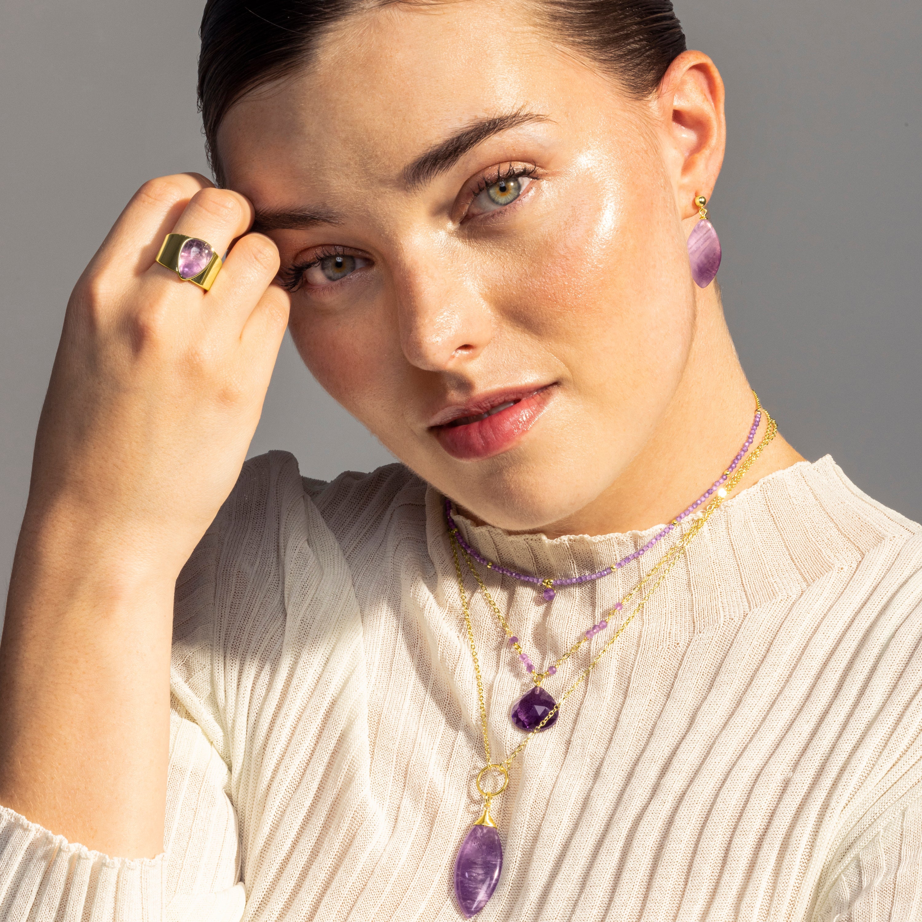 Natural Amethyst Necklace Finished in 18K Yellow Gold - Zoqoyi