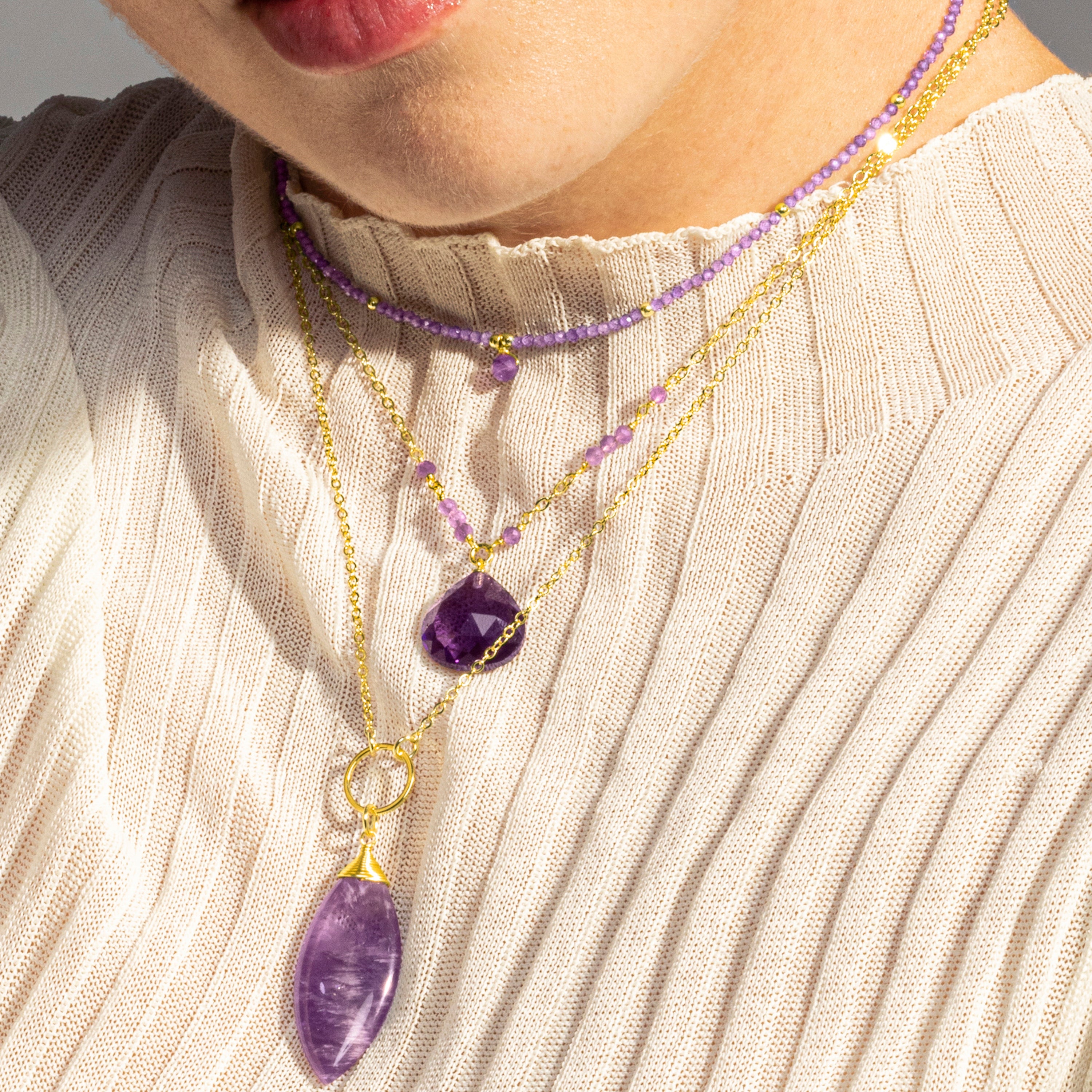 Natural Amethyst Necklace Finished in 18K Yellow Gold - Zoqoyi