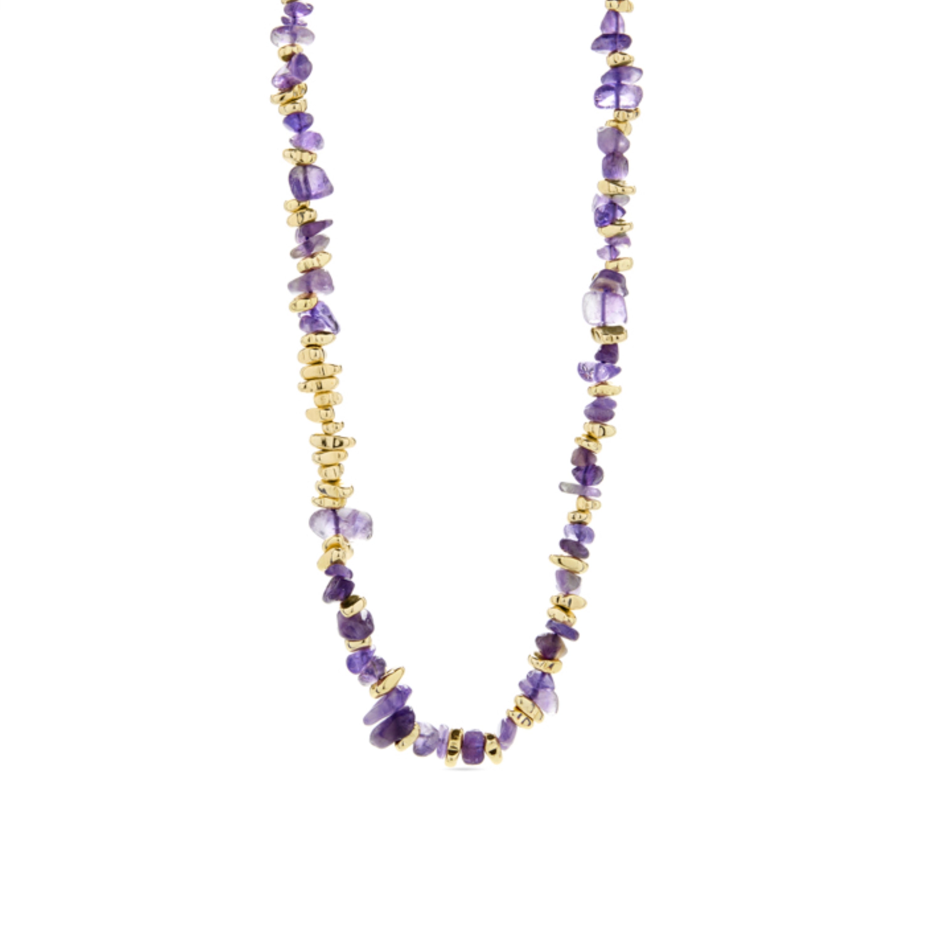 18K Yellow Gold-Finished Natural Amethyst Necklace - Sygo