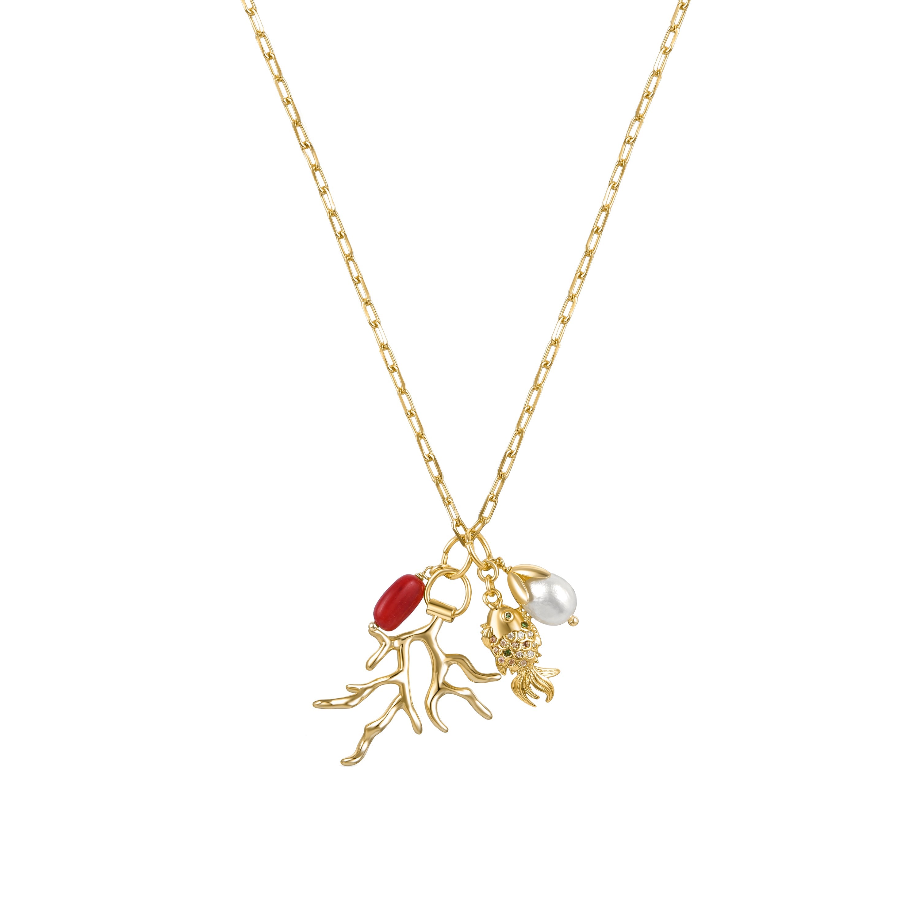 18K yellow gold-finished Coral Necklace - Sylwa