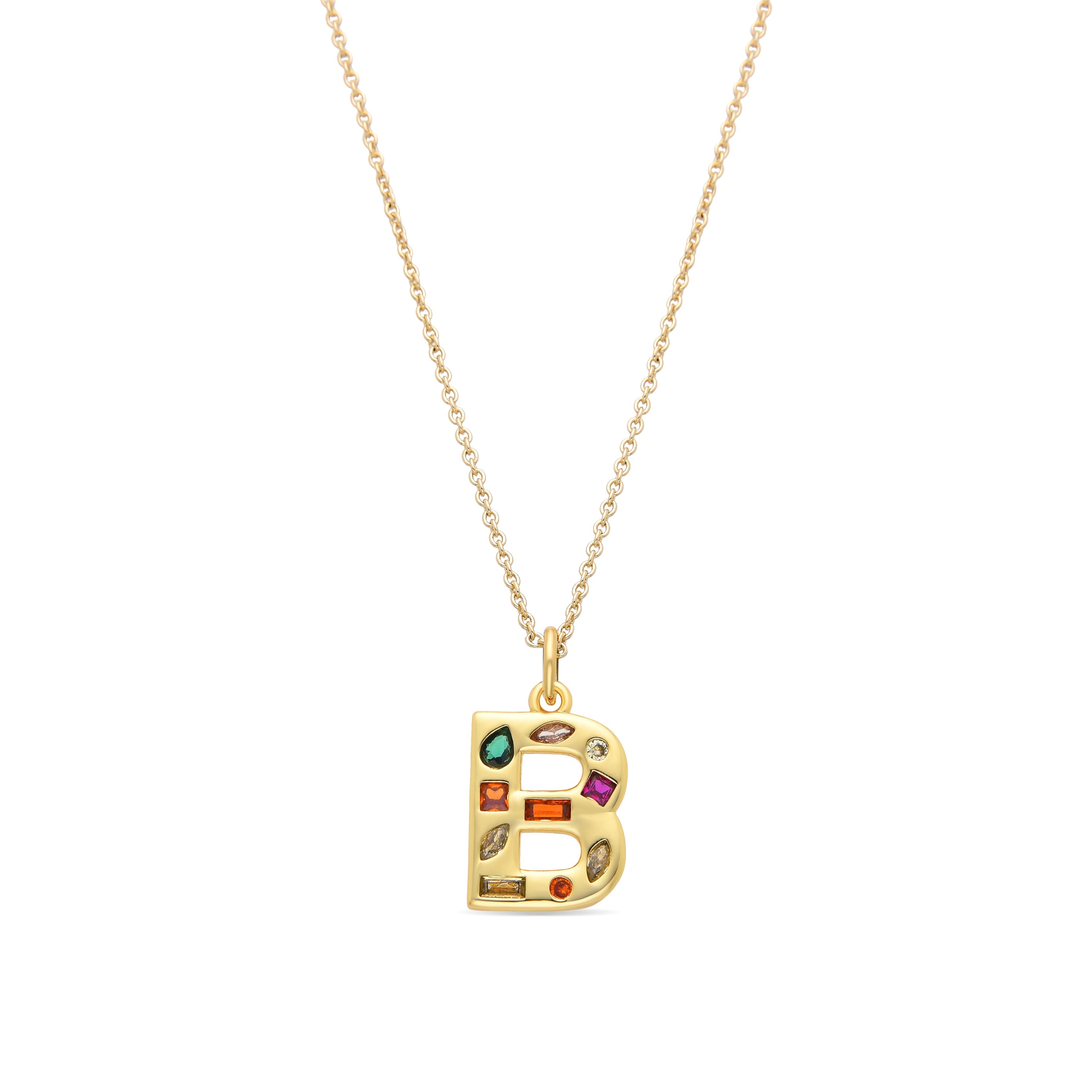 Multicolor Zirconia Necklace in 18k Gold Finish - Alphabet