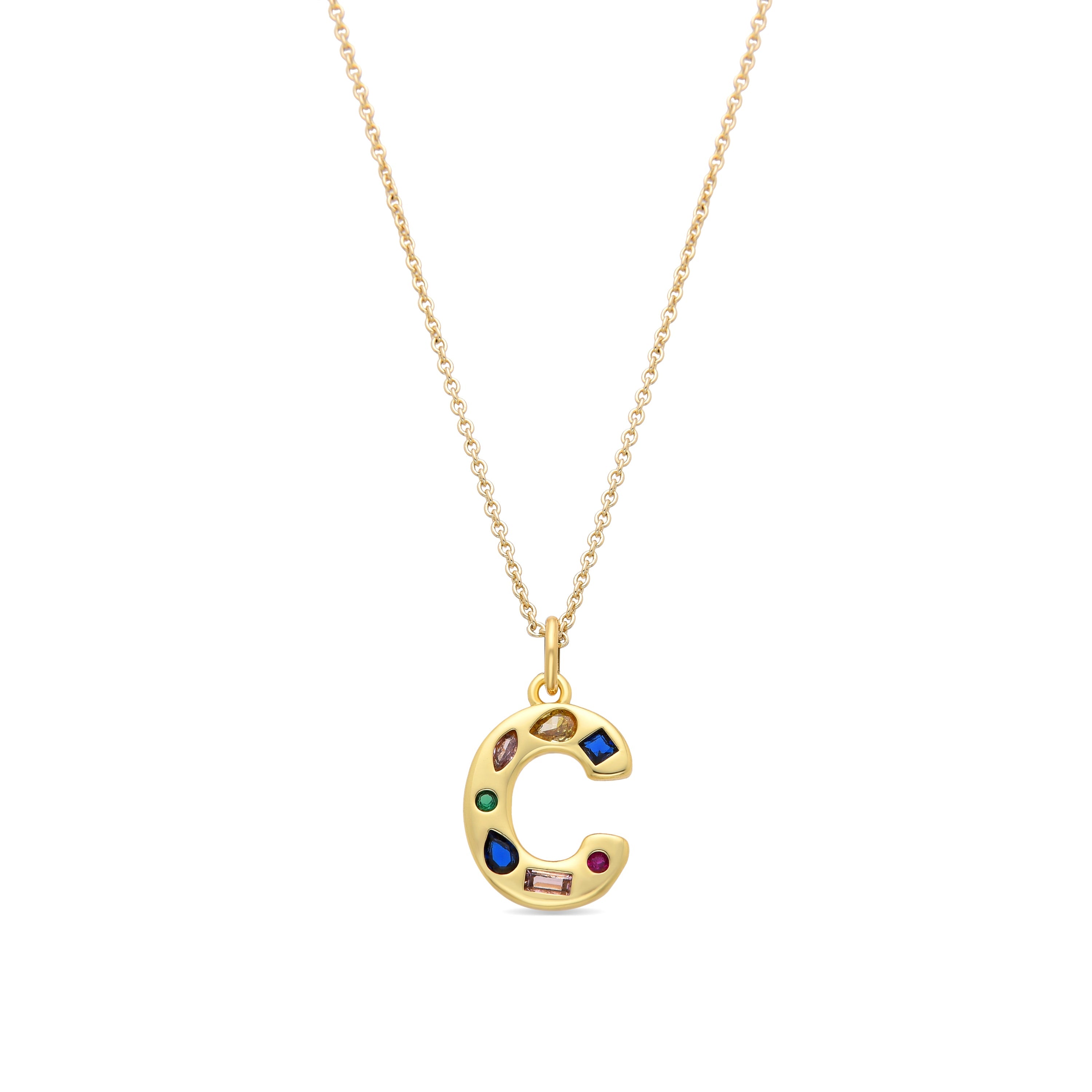 Multicolor Zirconia Necklace in 18k Gold Finish - Alphabet