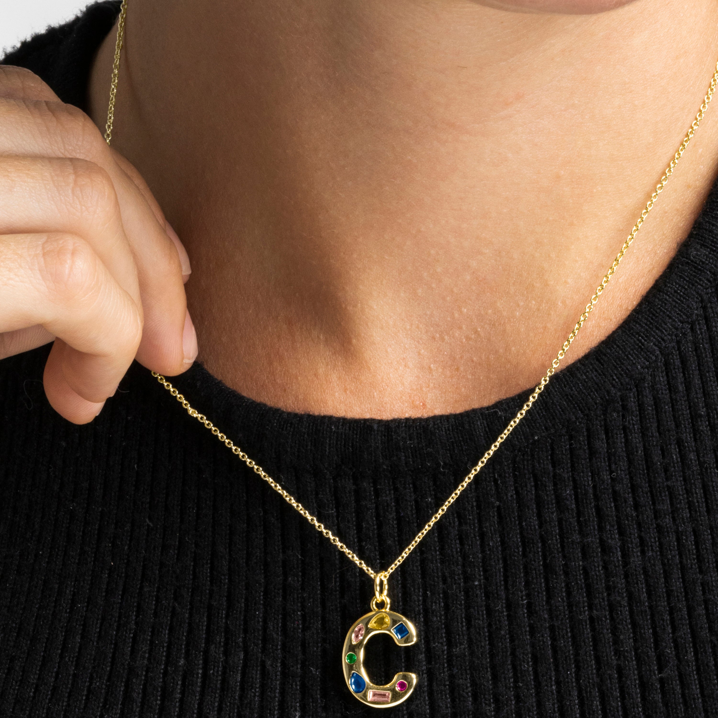 Multicolor Zirconia Necklace in 18k Gold Finish - Alphabet