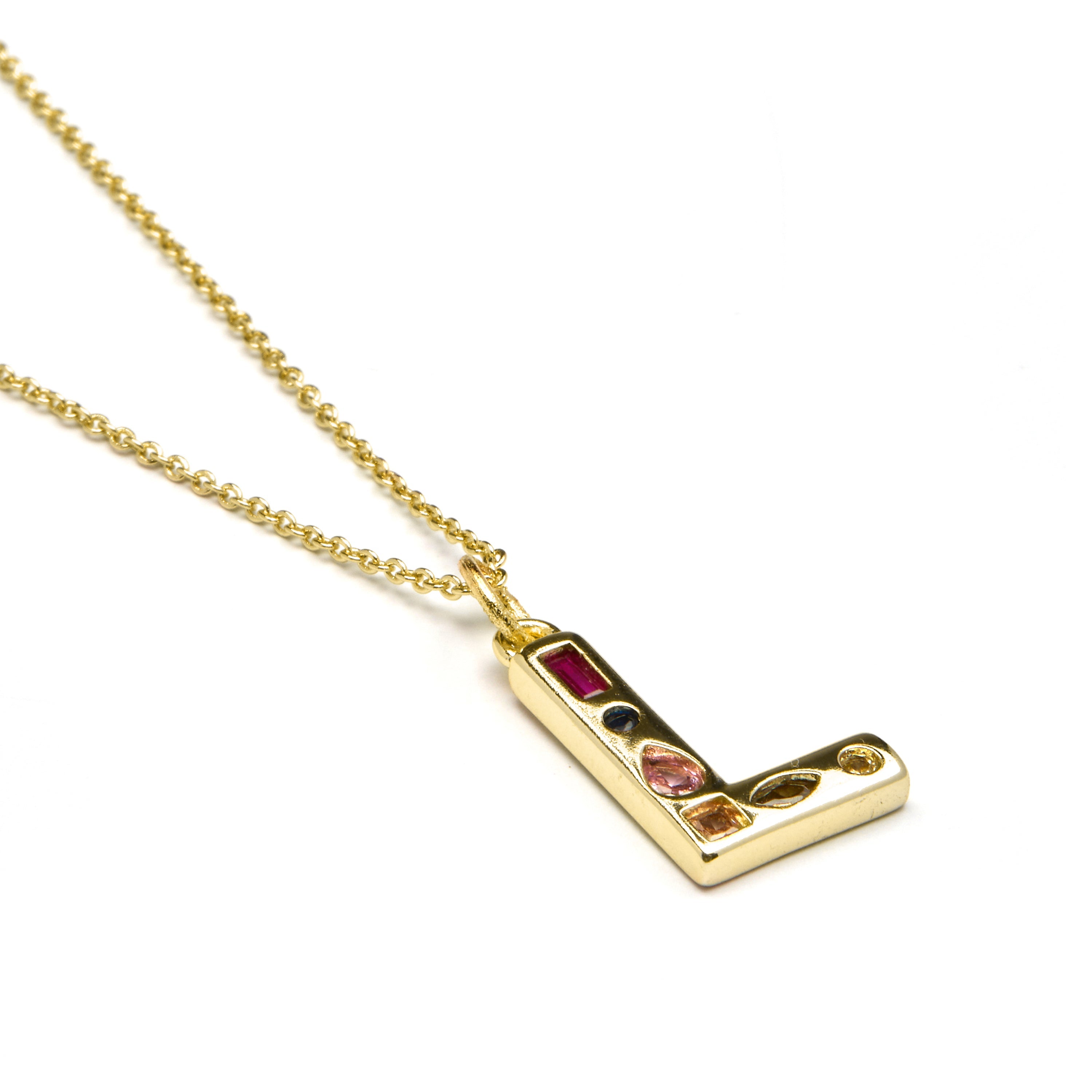 Multicolor Zirconia Necklace in 18k Gold Finish - Alphabet
