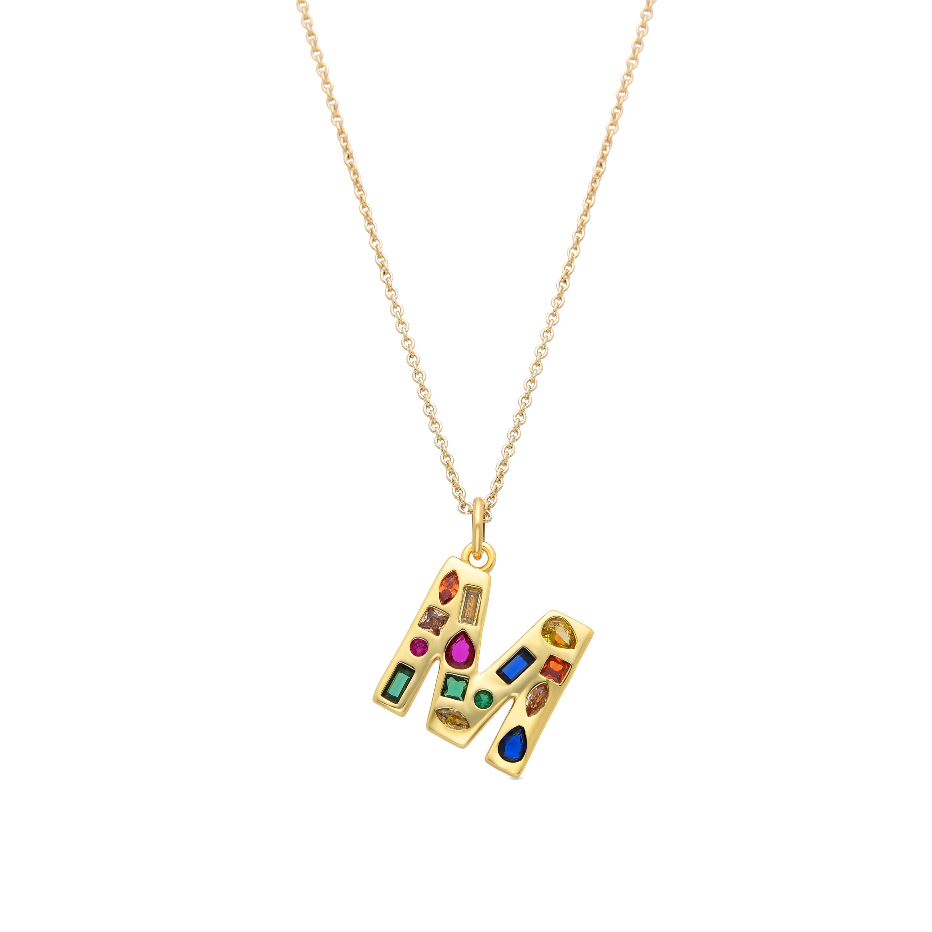 Multicolor Zirconia Necklace in 18k Gold Finish - Alphabet