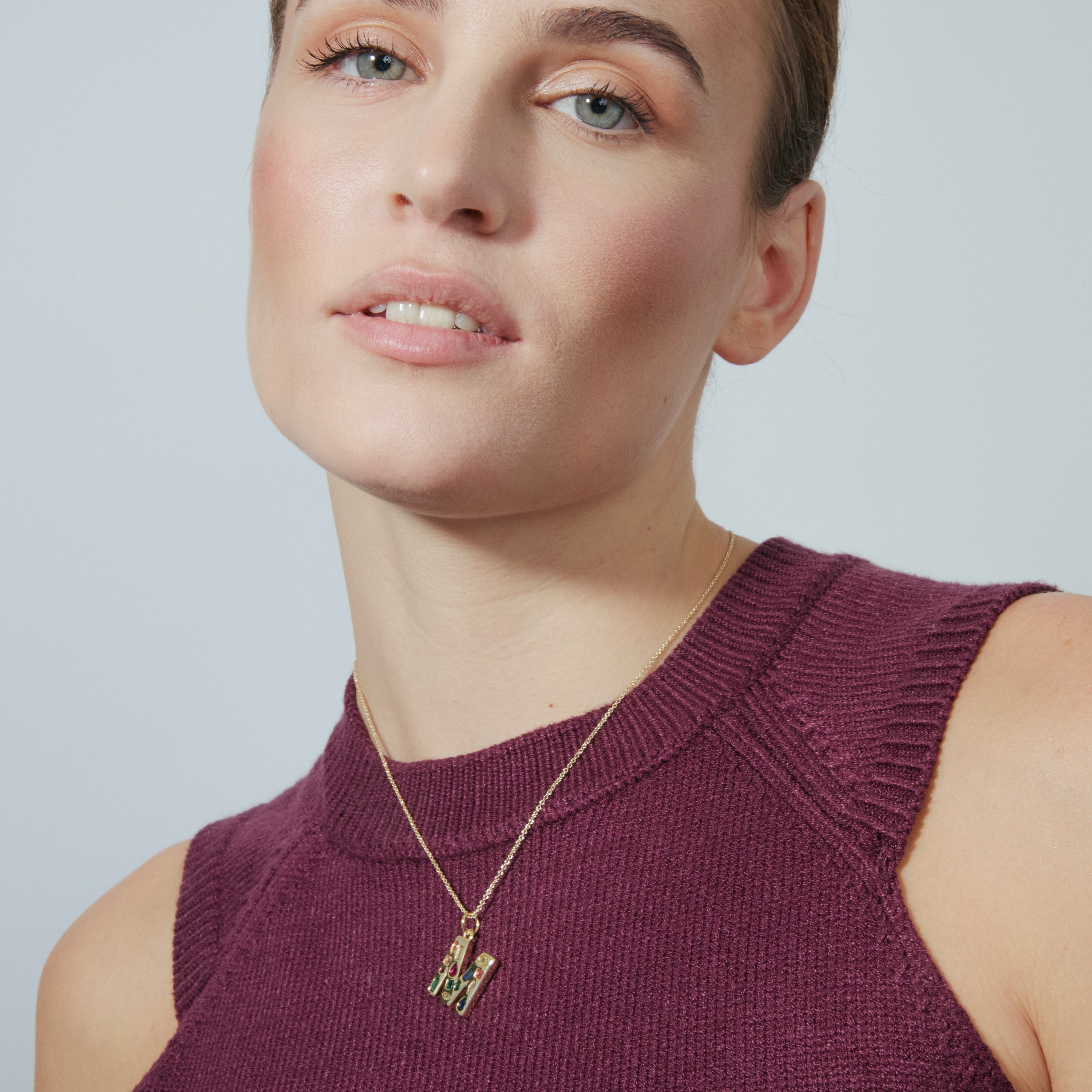 Multicolor Zirconia Necklace in 18k Gold Finish - Alphabet
