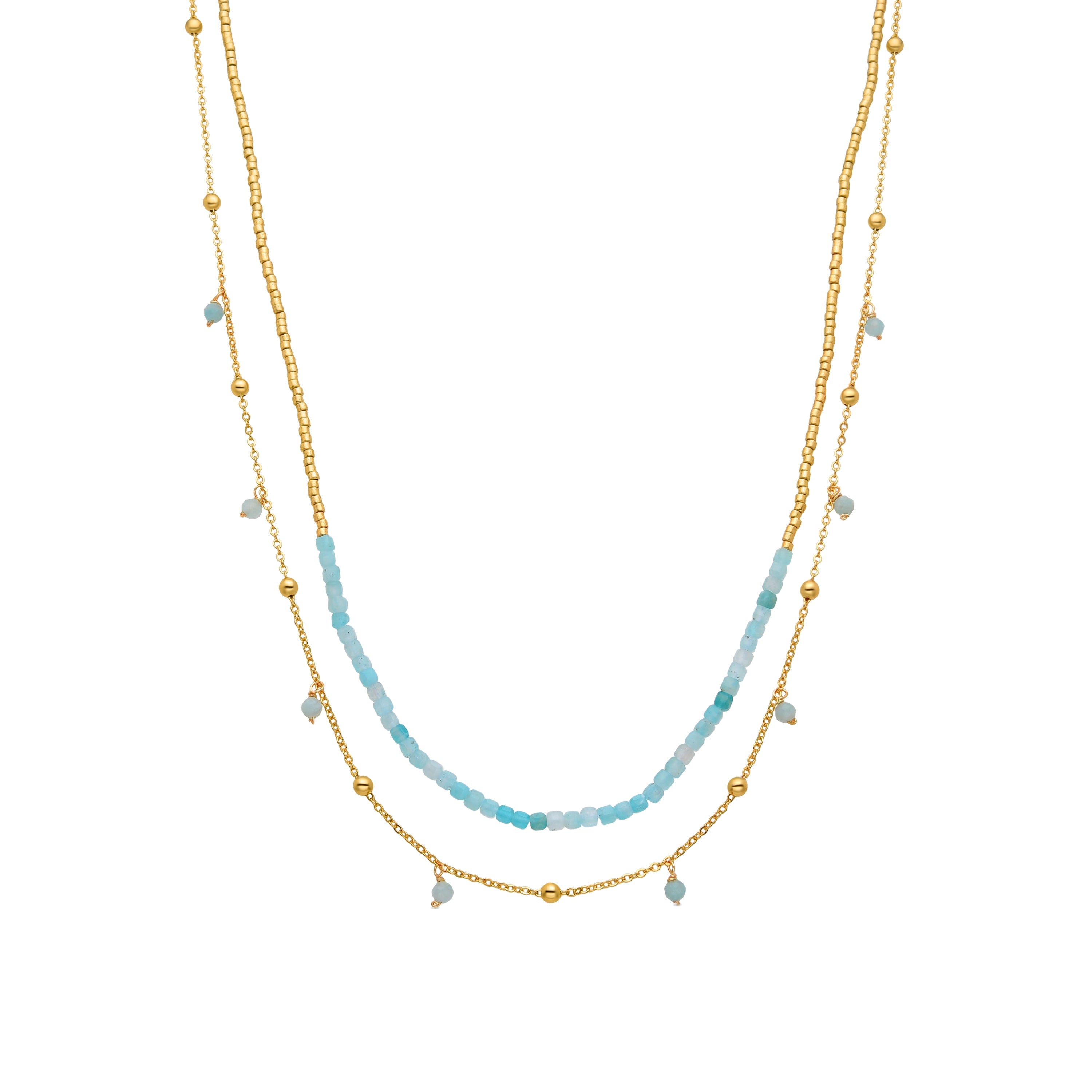 Turquoise necklace finished in 18K yellow gold - Akya
