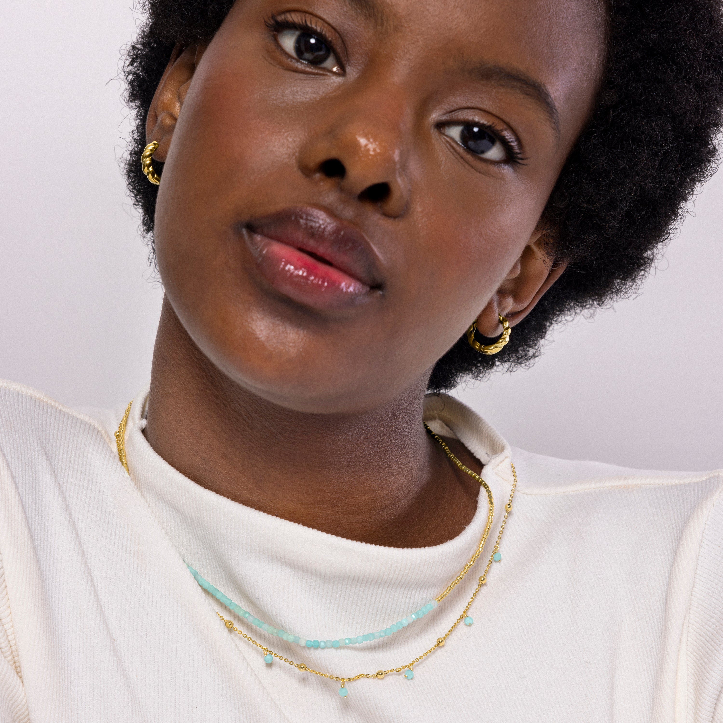 Turquoise necklace finished in 18K yellow gold - Akya