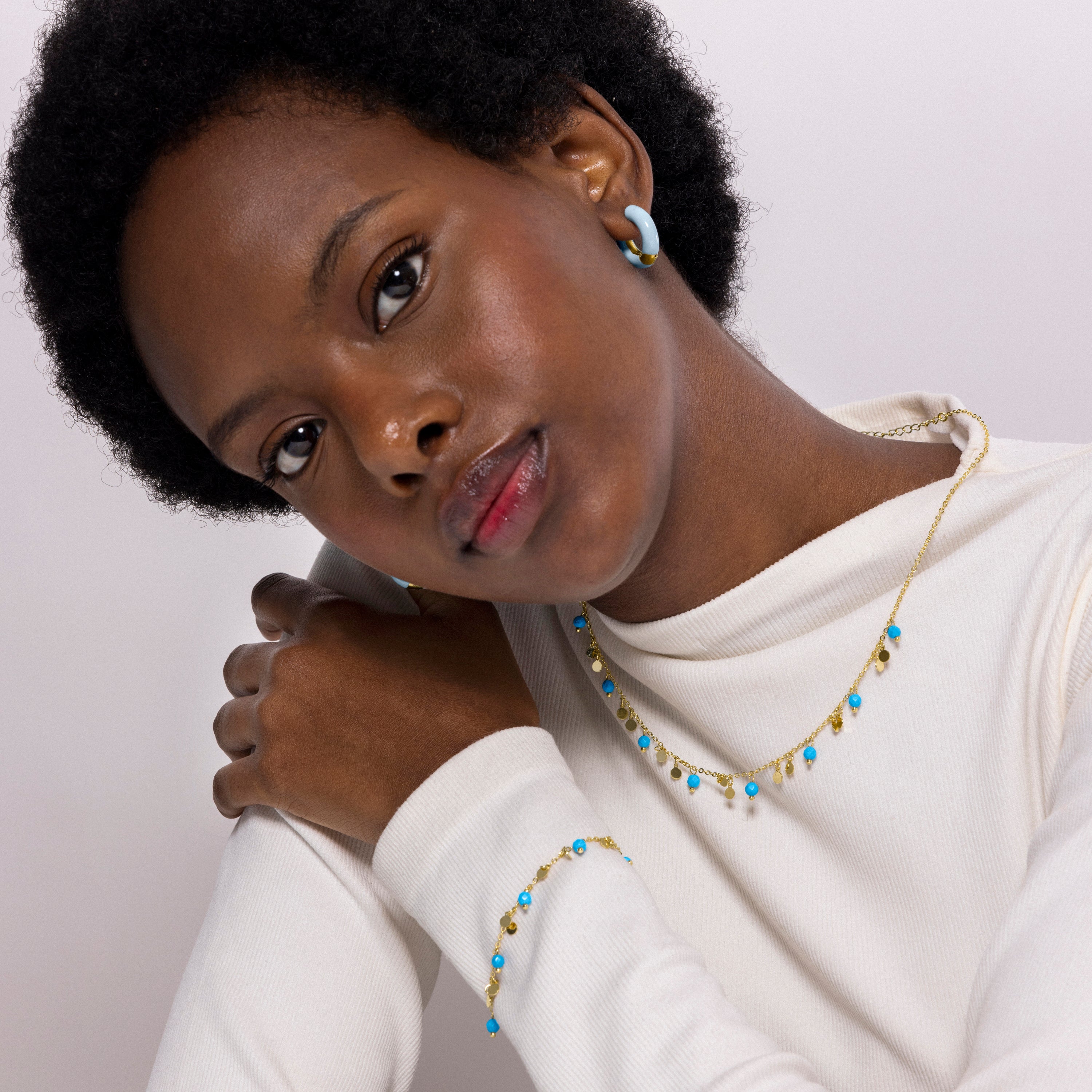 Turquoise necklace finished in 18K yellow gold - Fawya