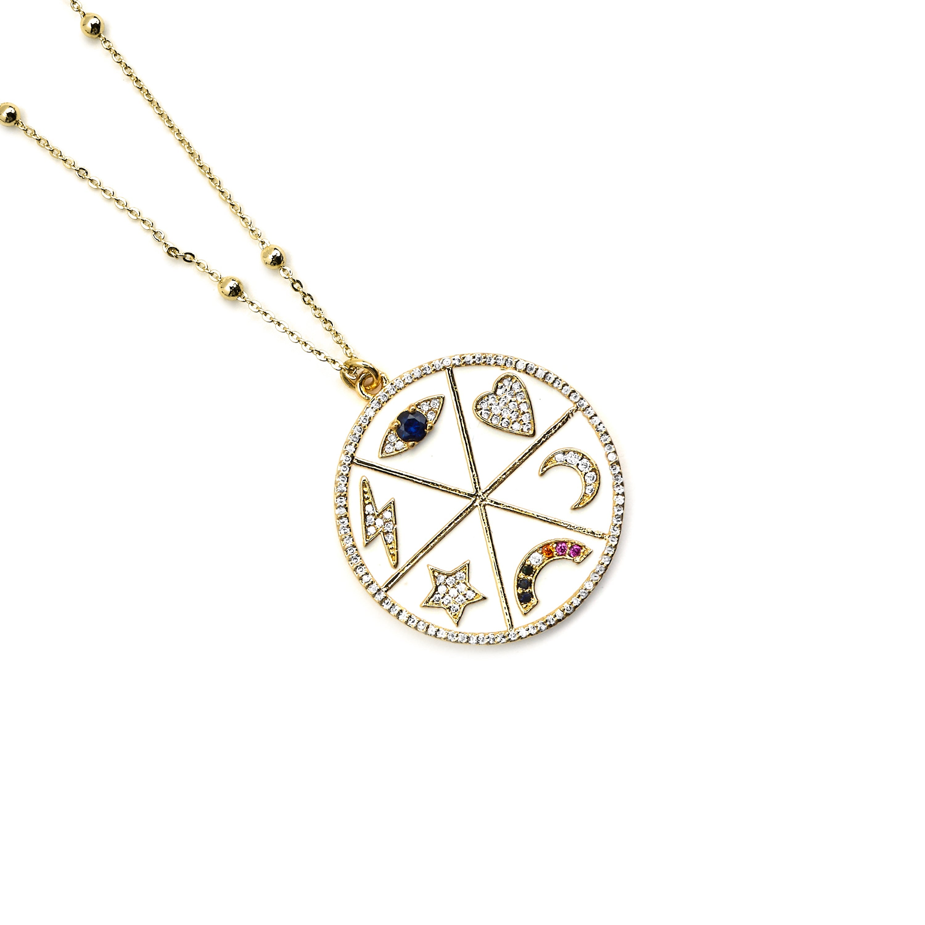Necklace with Multicolor Zirconia, 18k Gold Finish - Thiem
