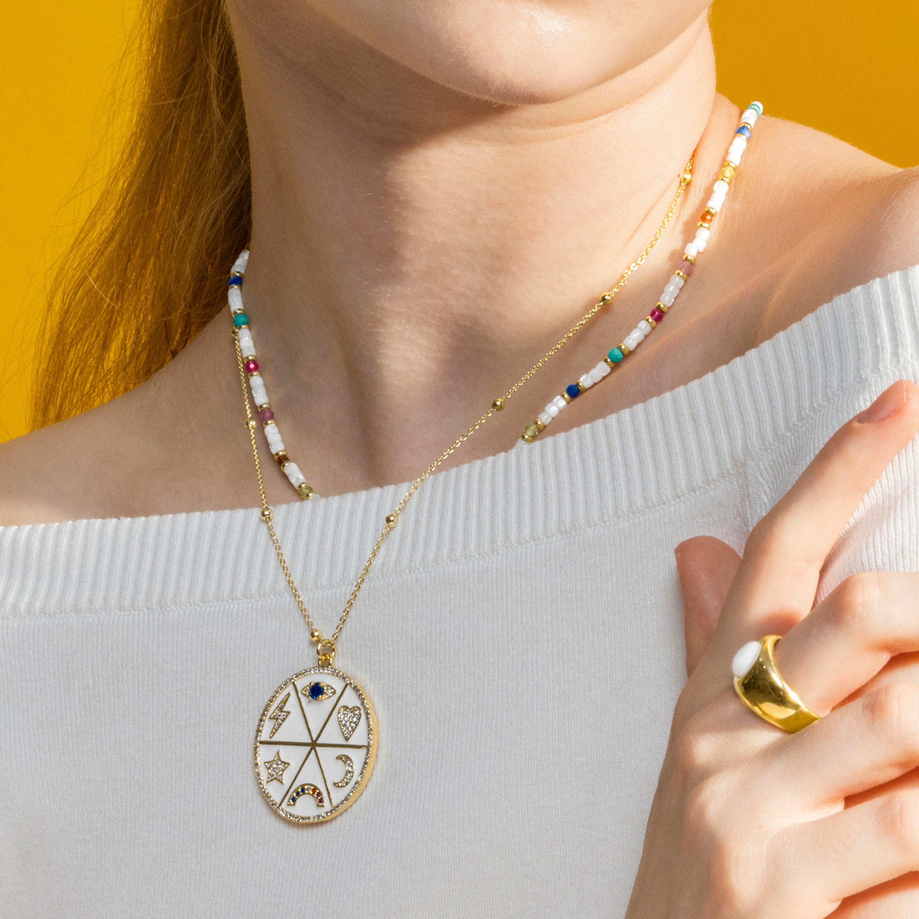 Necklace with Multicolor Zirconia, 18k Gold Finish - Thiem
