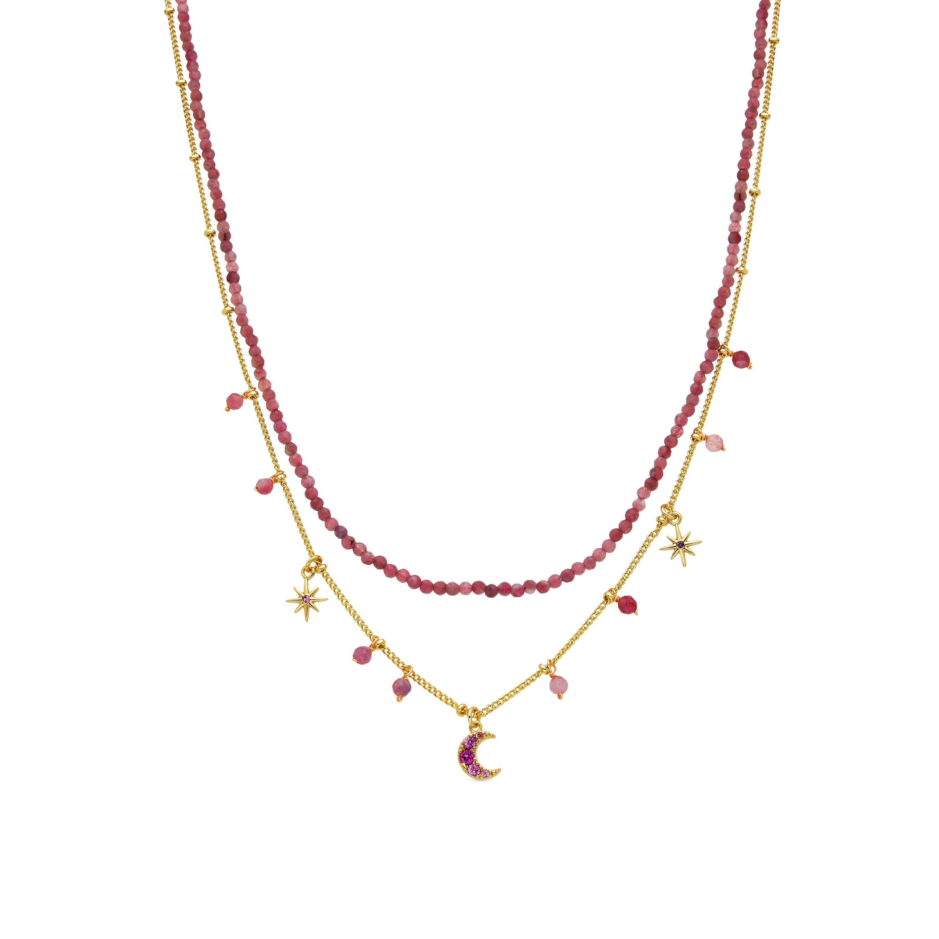 18k Gold Finish Pink Crystal Necklace - Ethal