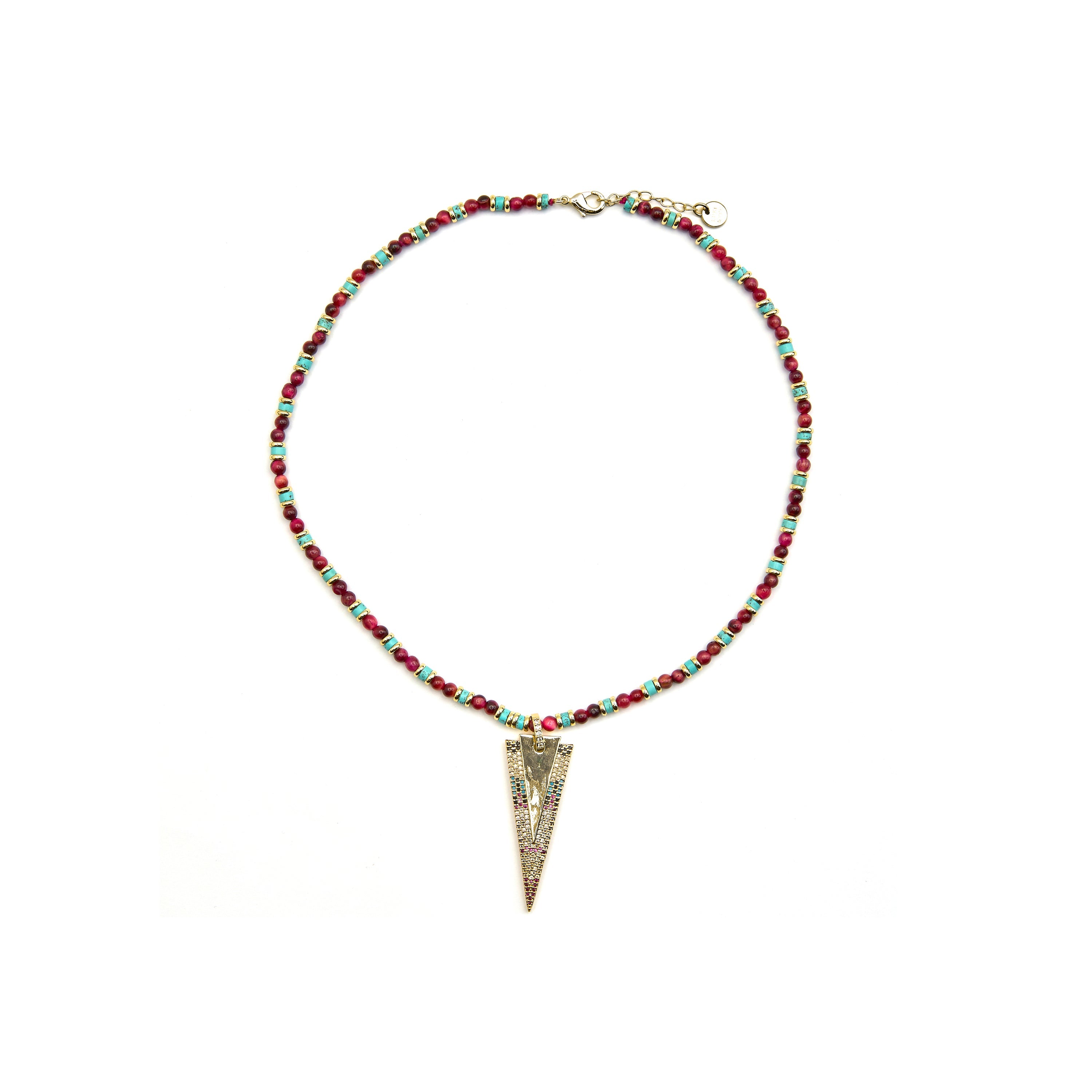 Necklace with Multicolor Zirconia, 18k Gold Finish - Colix