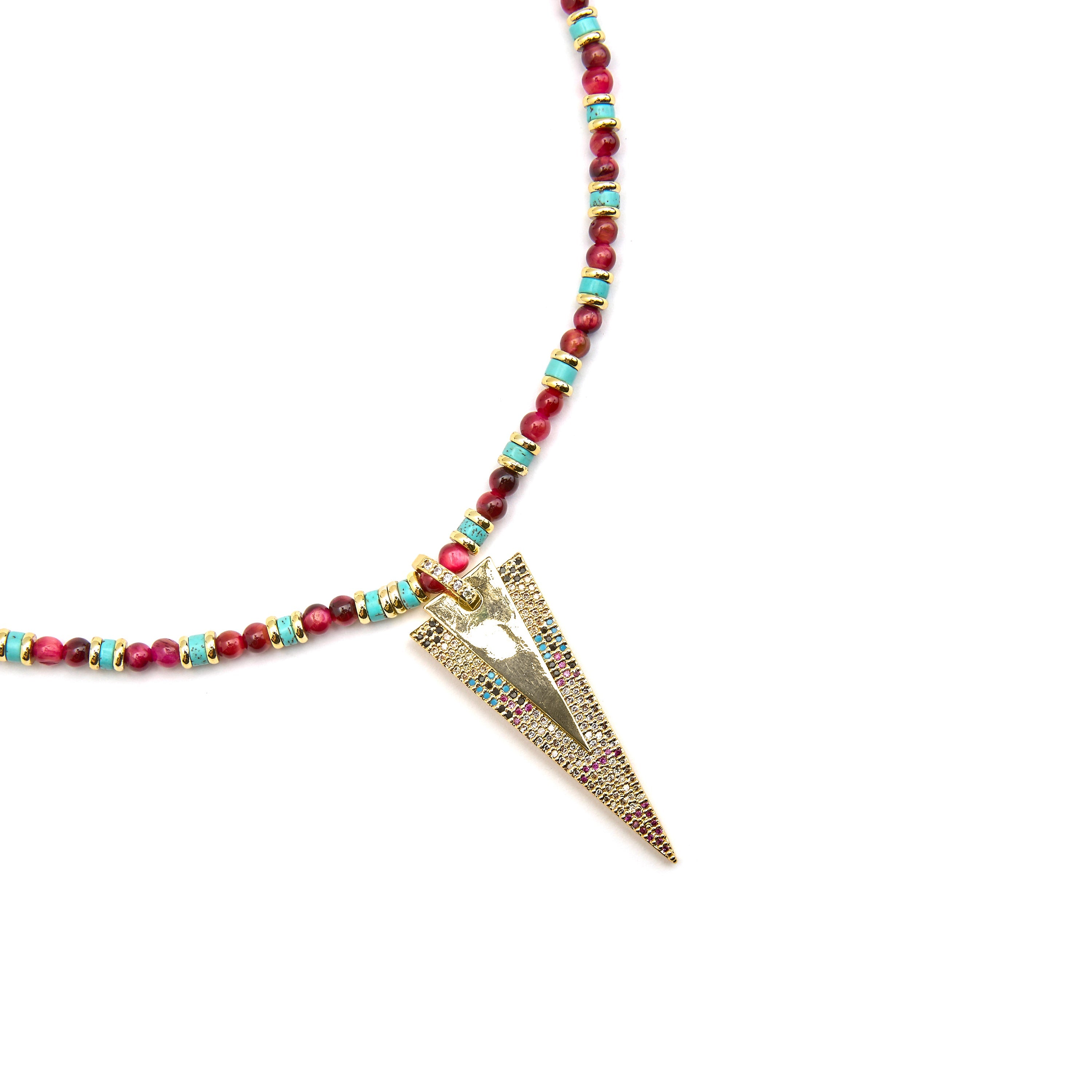 Necklace with Multicolor Zirconia, 18k Gold Finish - Colix