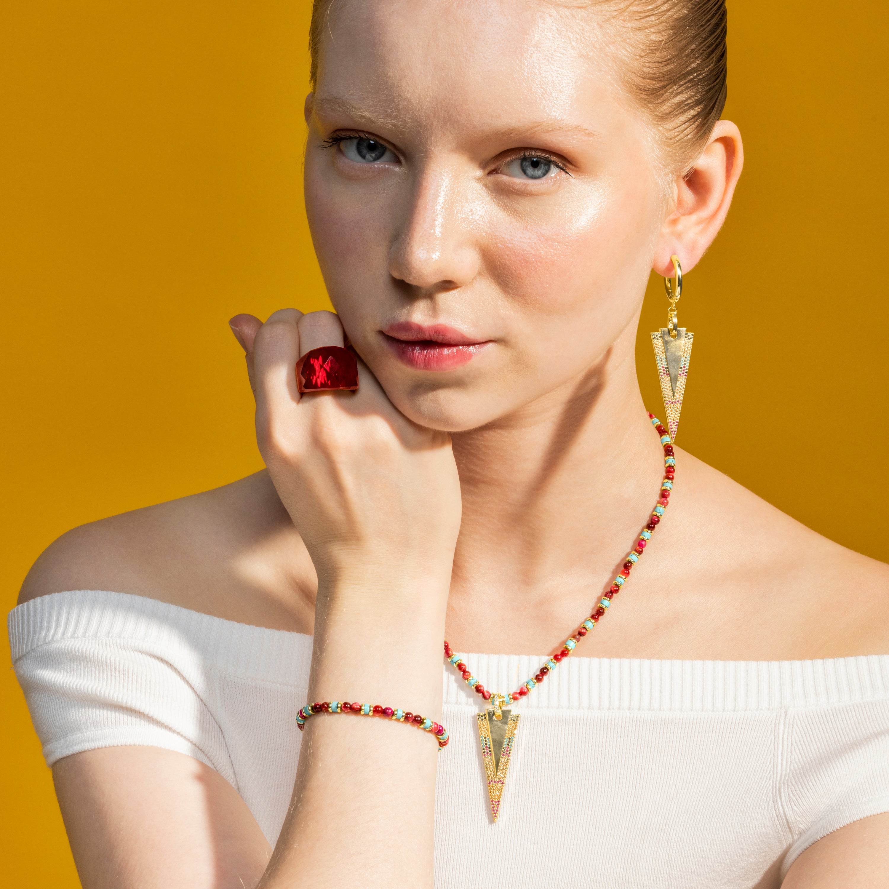 Necklace with Multicolor Zirconia, 18k Gold Finish - Colix