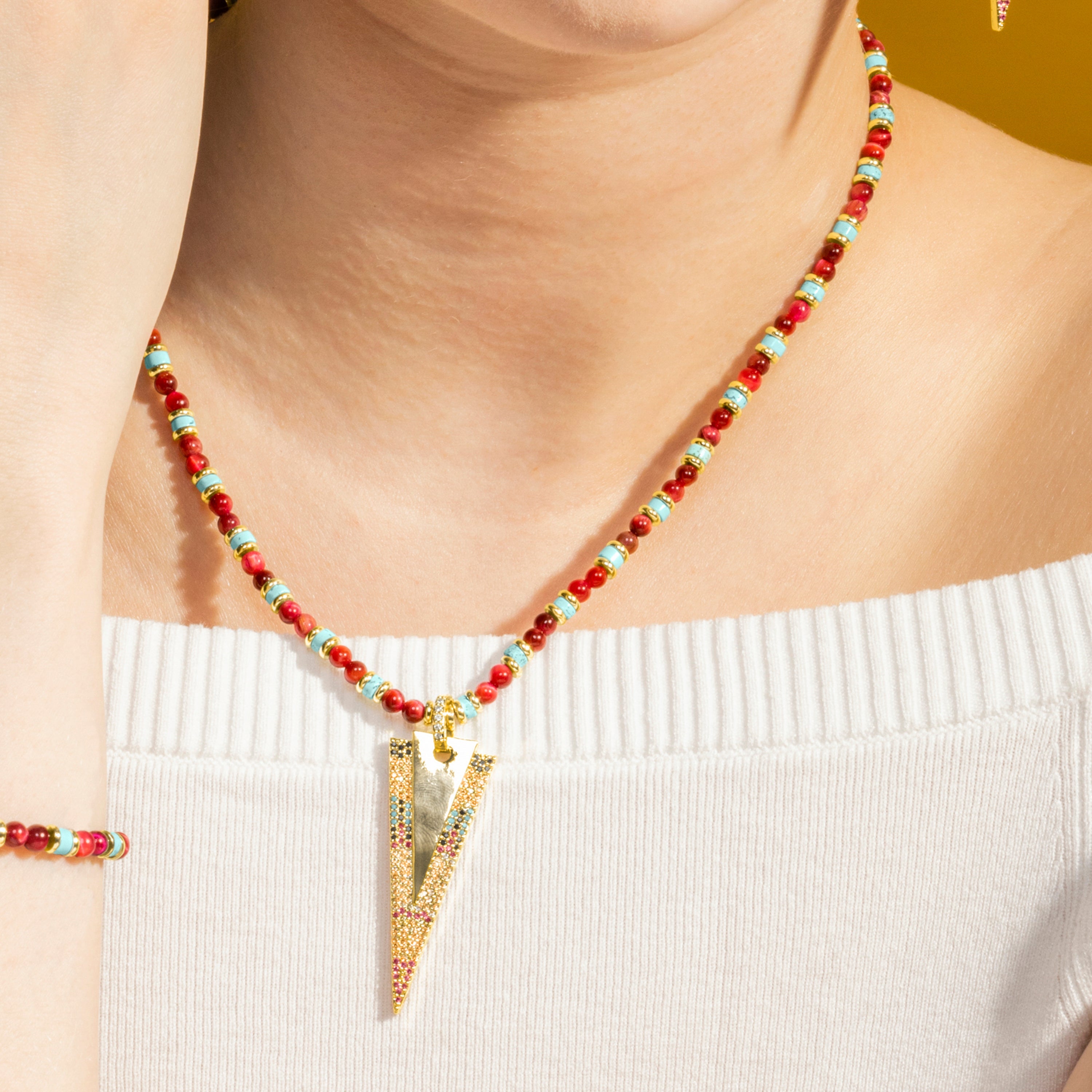 Necklace with Multicolor Zirconia, 18k Gold Finish - Colix