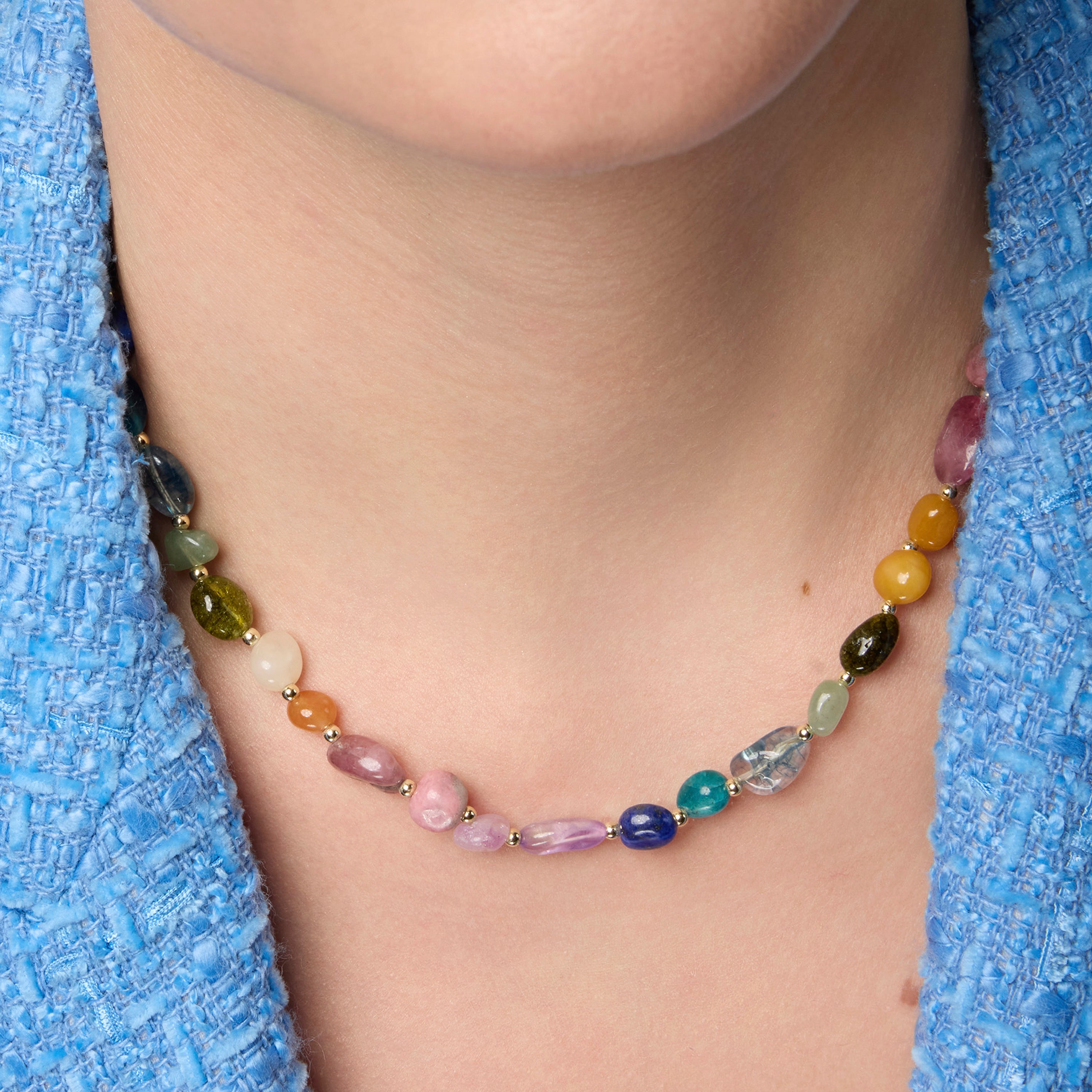 18k yellow gold and multicolor natural stone necklace - Umavi
