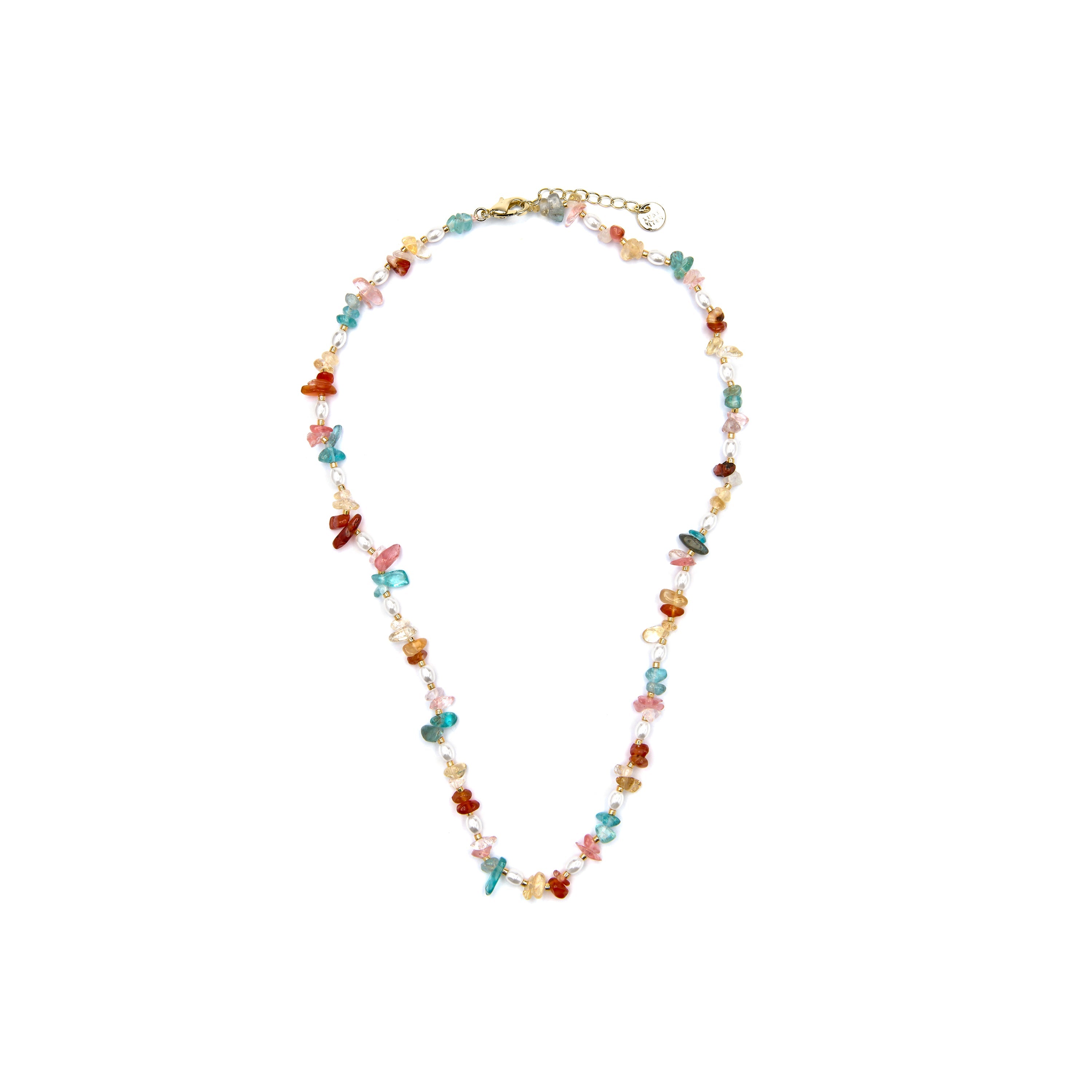18k yellow gold finish necklace with multicolor natural stones - Wenfa