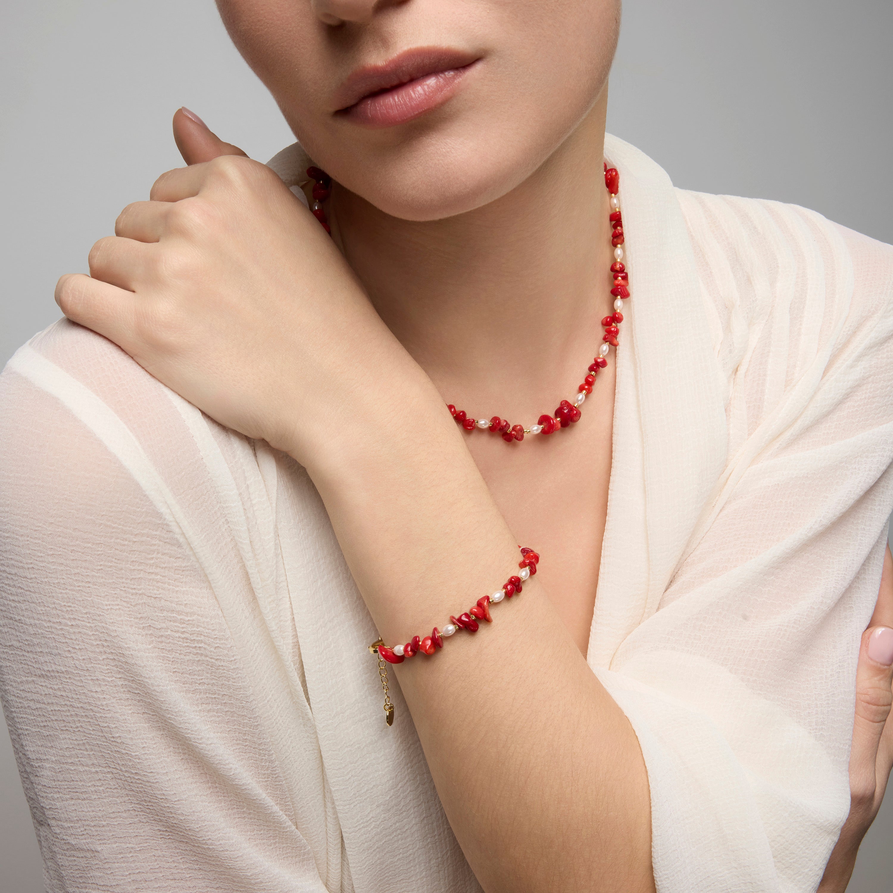 18k yellow gold and coral finish necklace - Wenfa