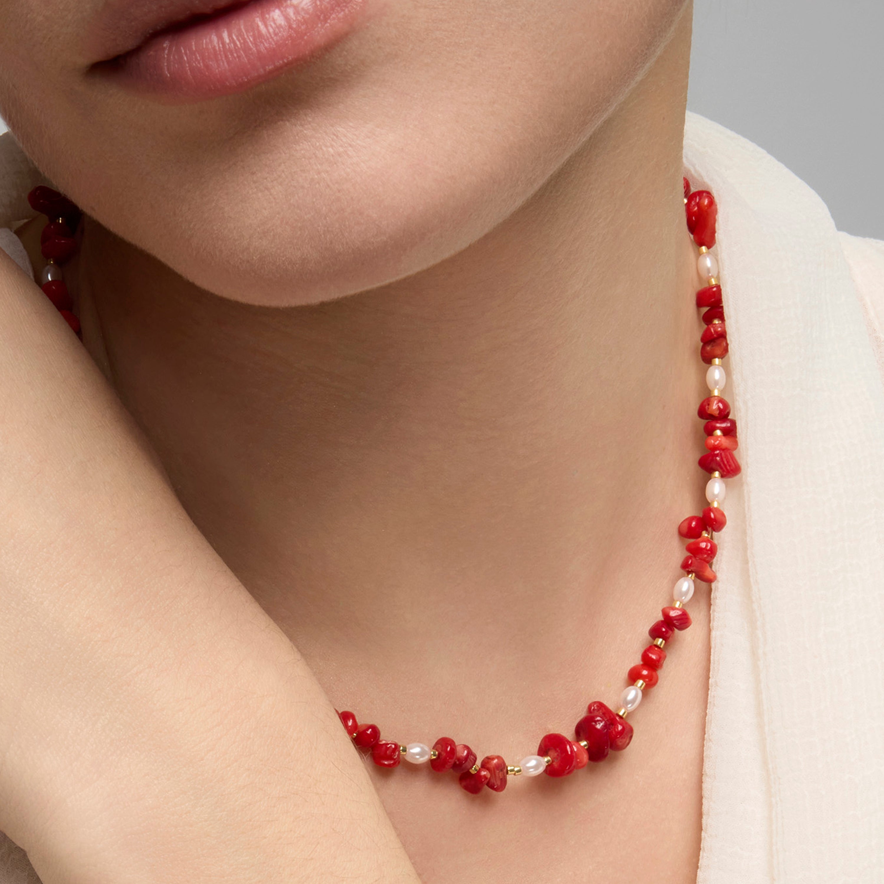 18k yellow gold and coral finish necklace - Wenfa