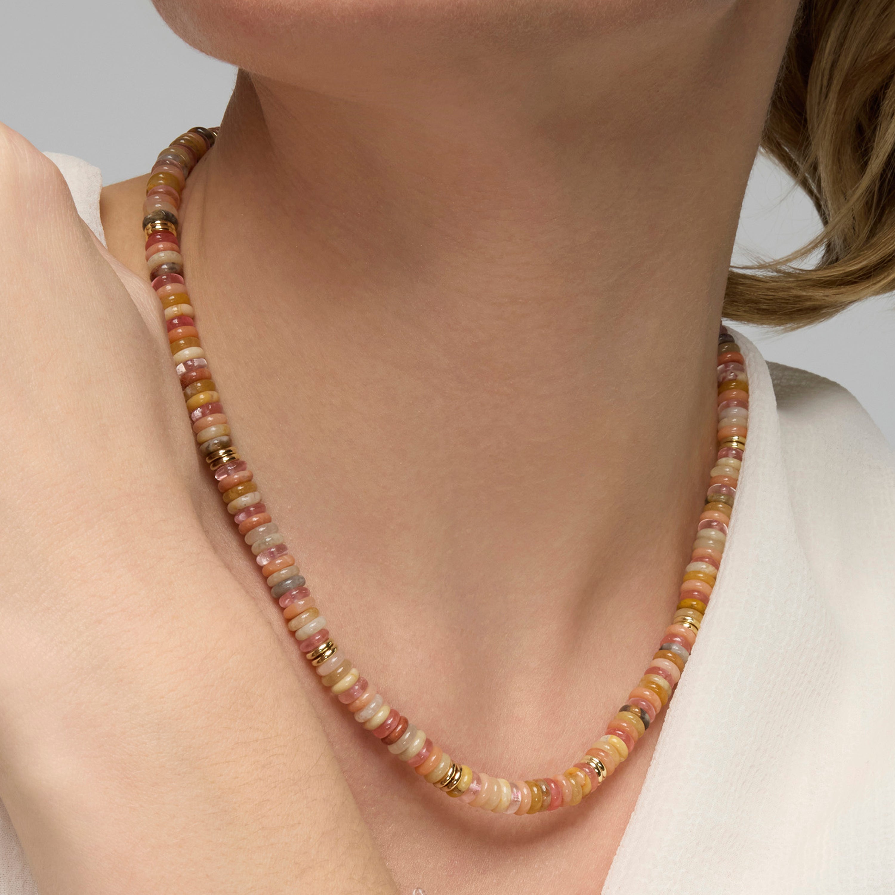 18k yellow gold and multicolor natural stone necklace - Onisu