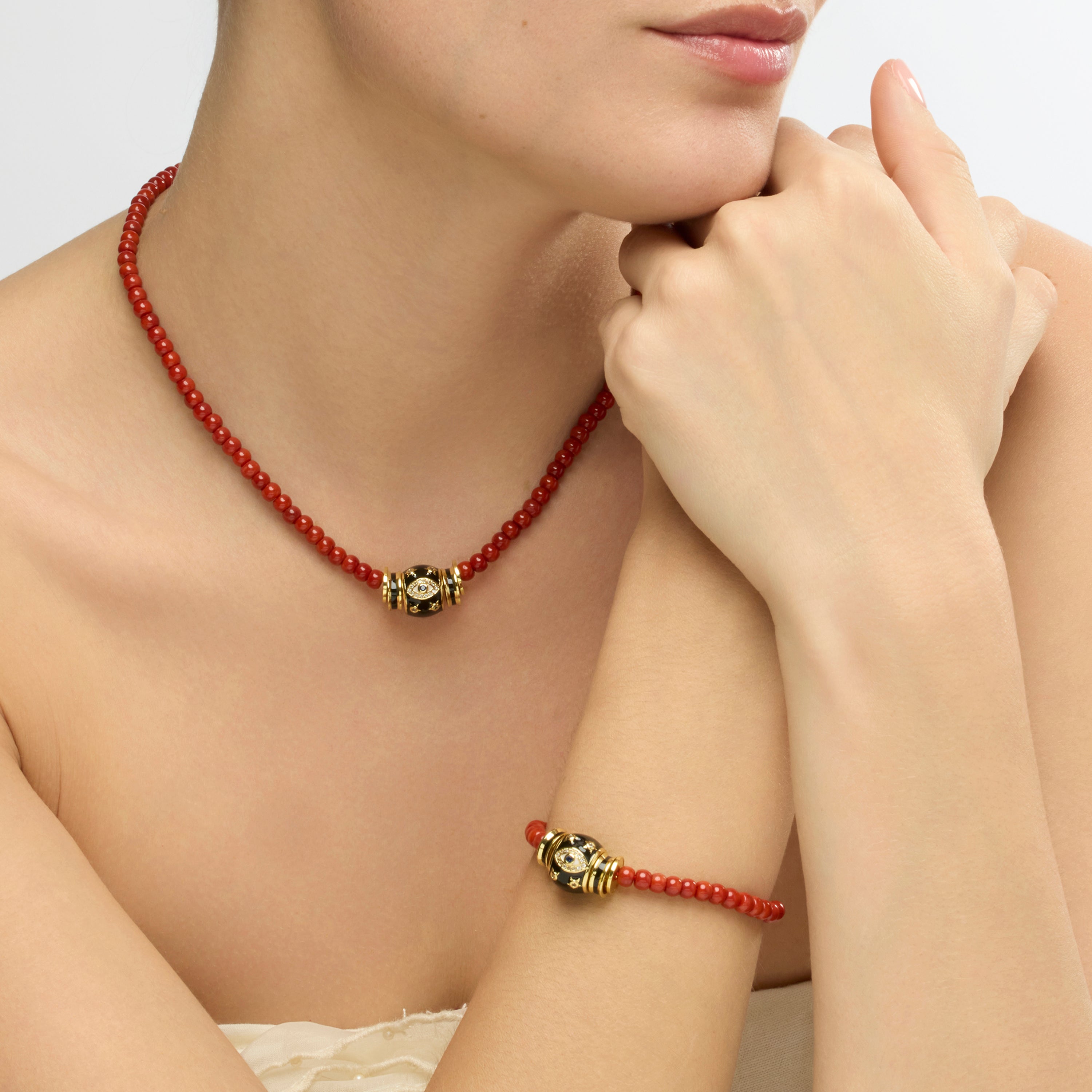 18k yellow gold and coral finish necklace - Hamco