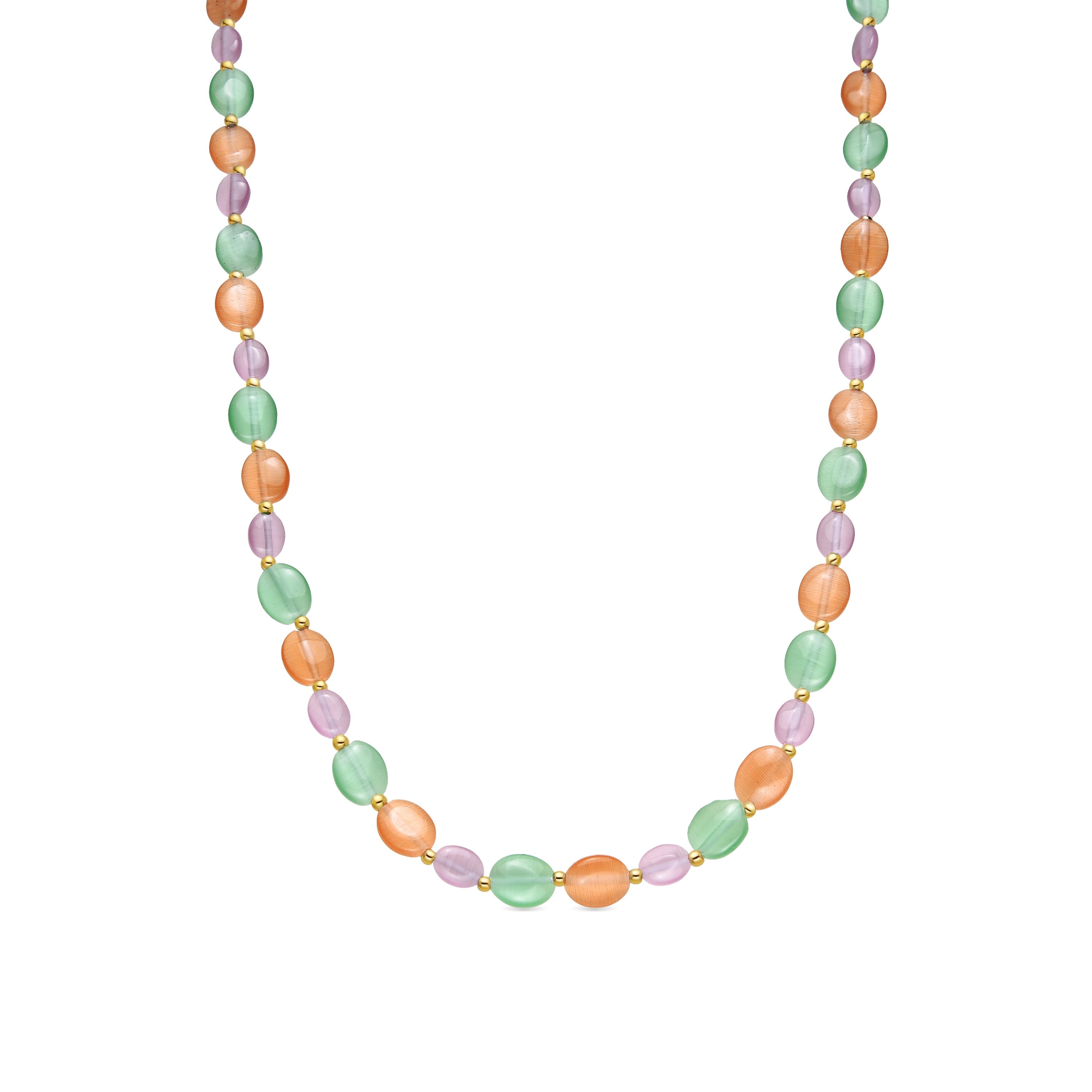 18k yellow gold finish necklace with multicolored cat's eye - Gorai