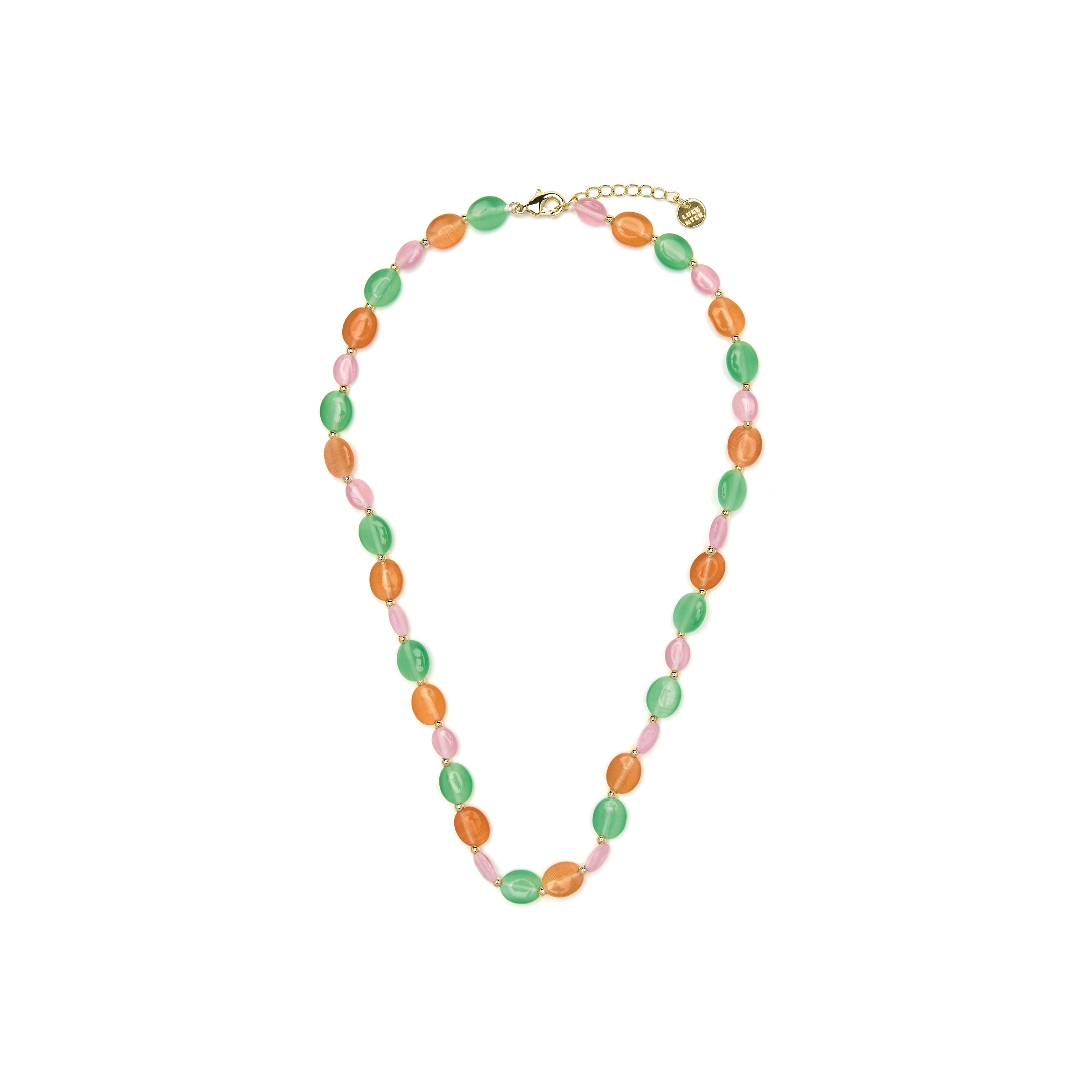 18k yellow gold finish necklace with multicolored cat's eye - Gorai