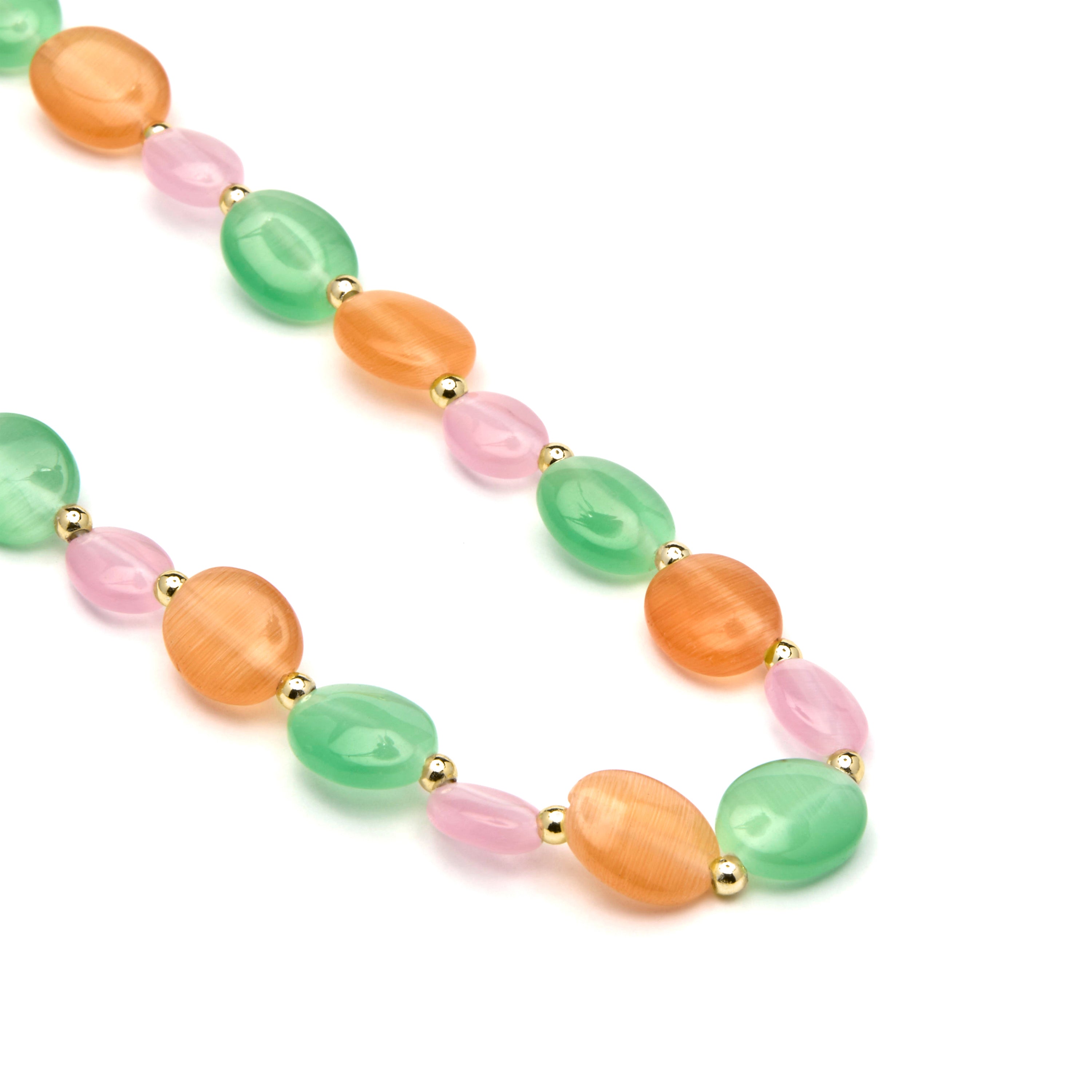 18k yellow gold finish necklace with multicolored cat's eye - Gorai