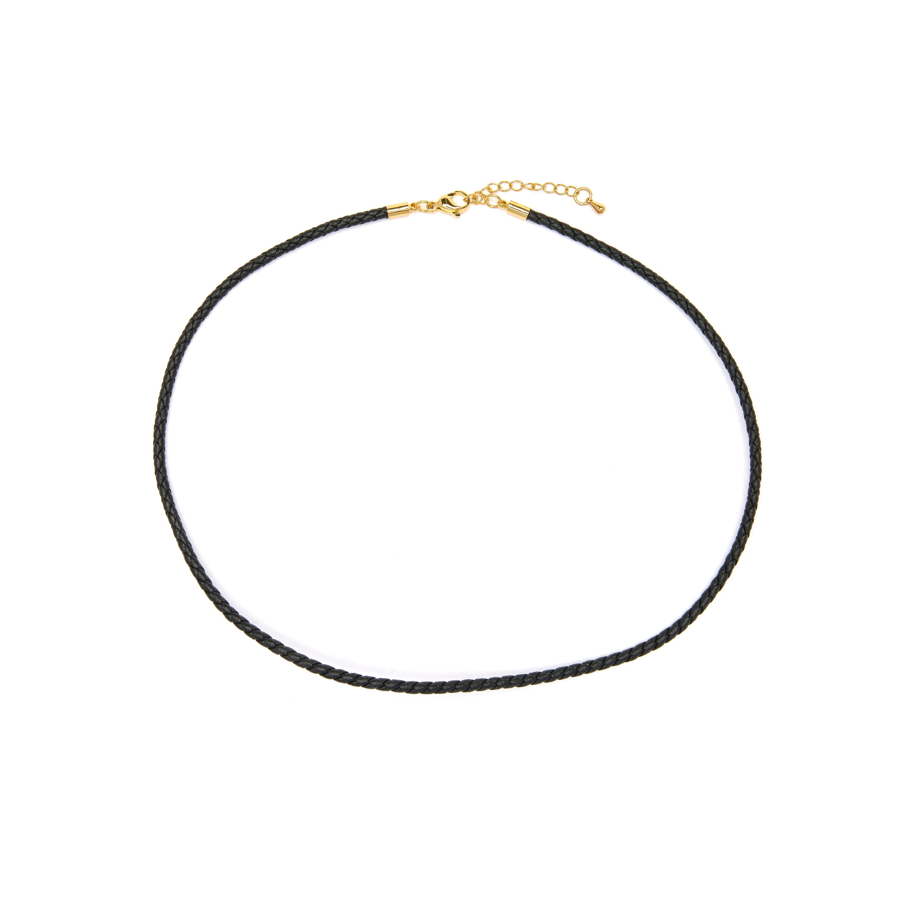 42cm Black Leather Cord with 3cm 18k Yellow Gold Extension - Jawsa
