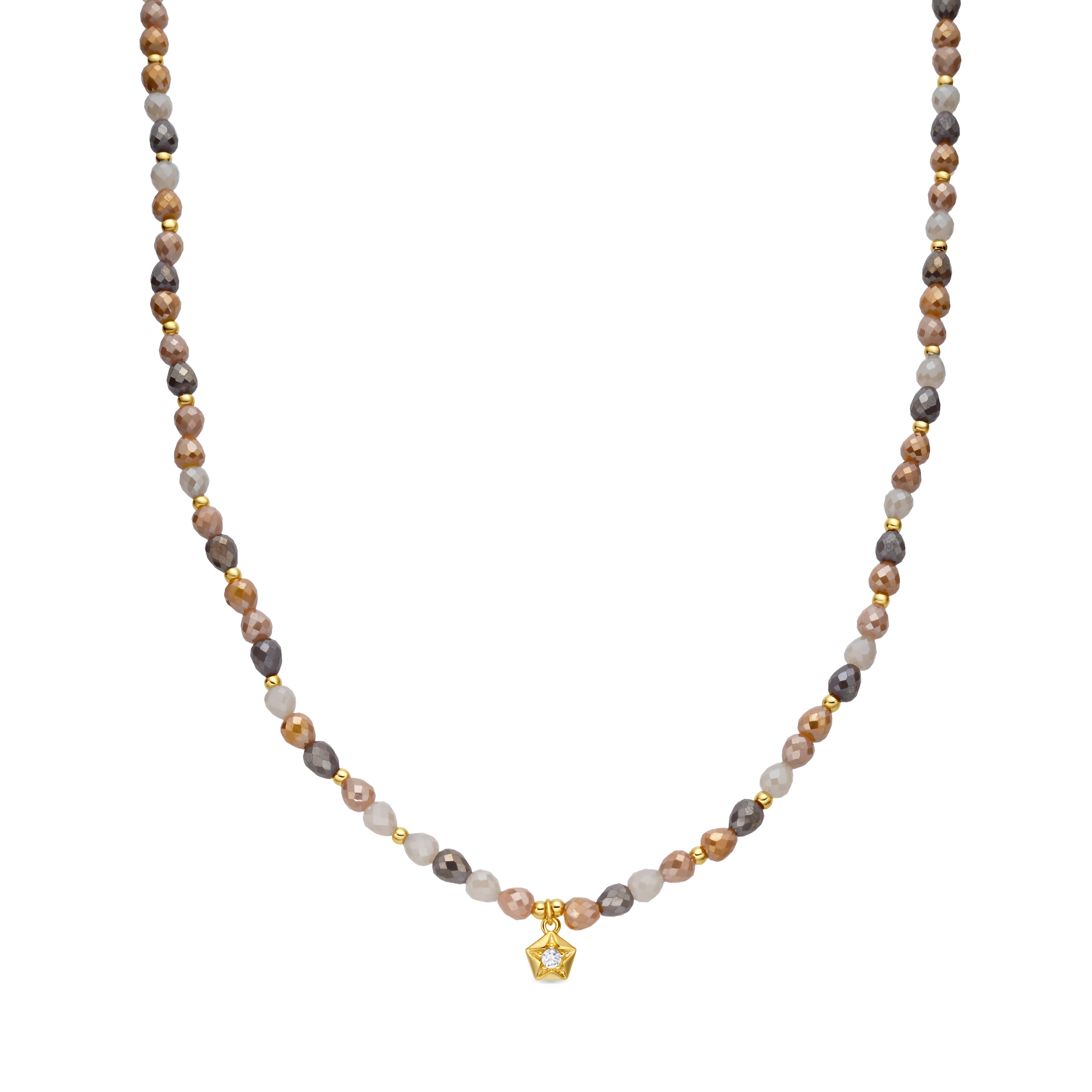 Brown Crystal Necklace with 18k Yellow Gold Finish - Likdu